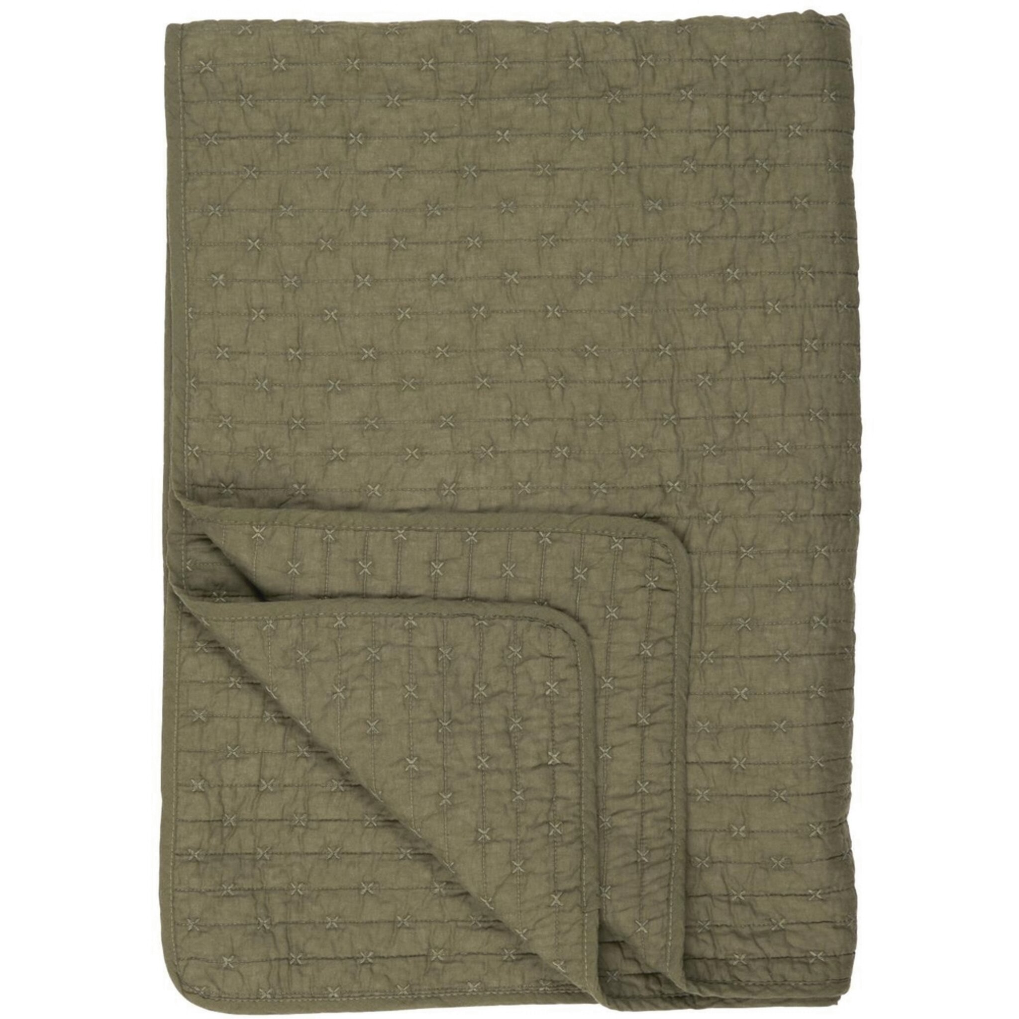 Baumwoll-Quilt mit Kreuzstichen, oliv 