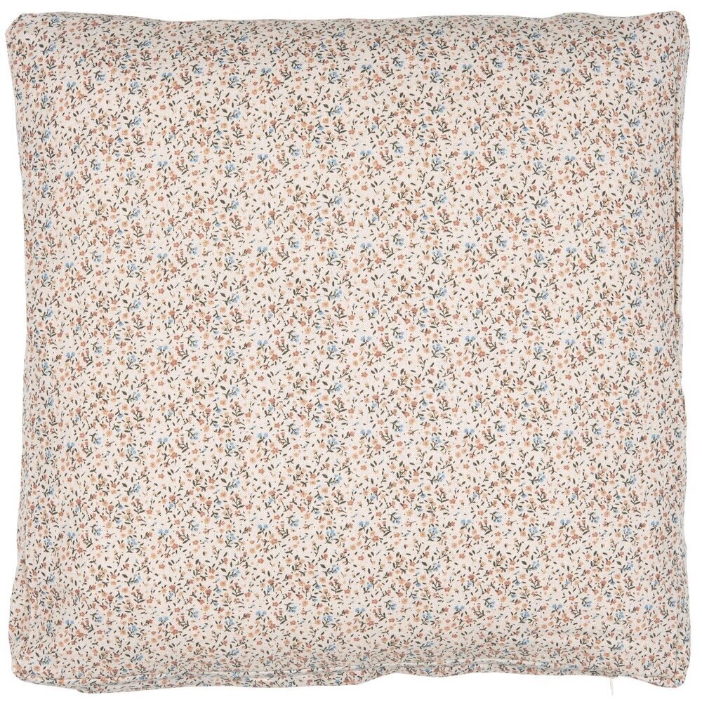 Boxkissenbezug Naja natur, rosa und blauen Blumen, rosa 