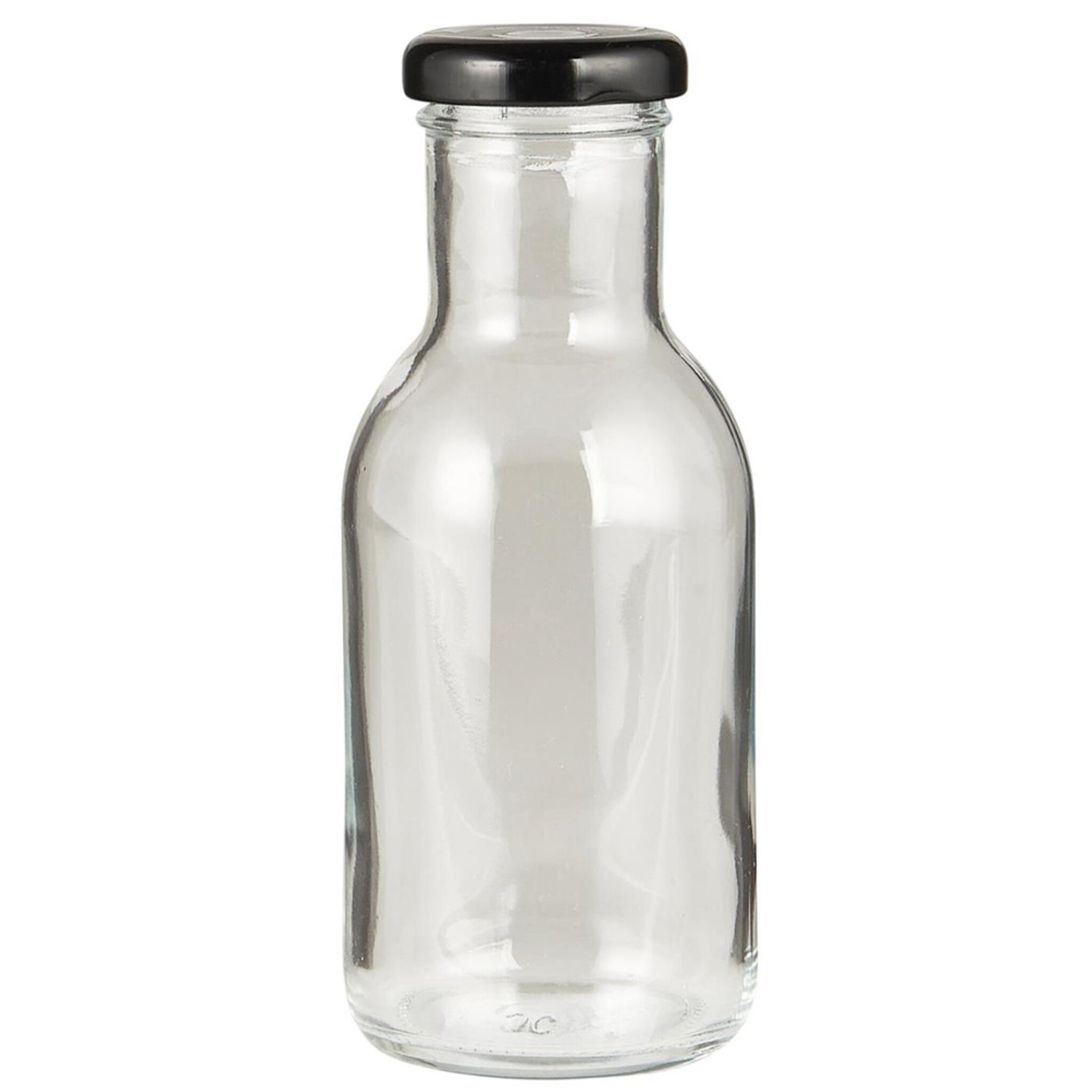 Glas-Flasche mit schwarzem Schraubdeckel, klar 240 ml, Höhe 14, Ø 6.2 cm