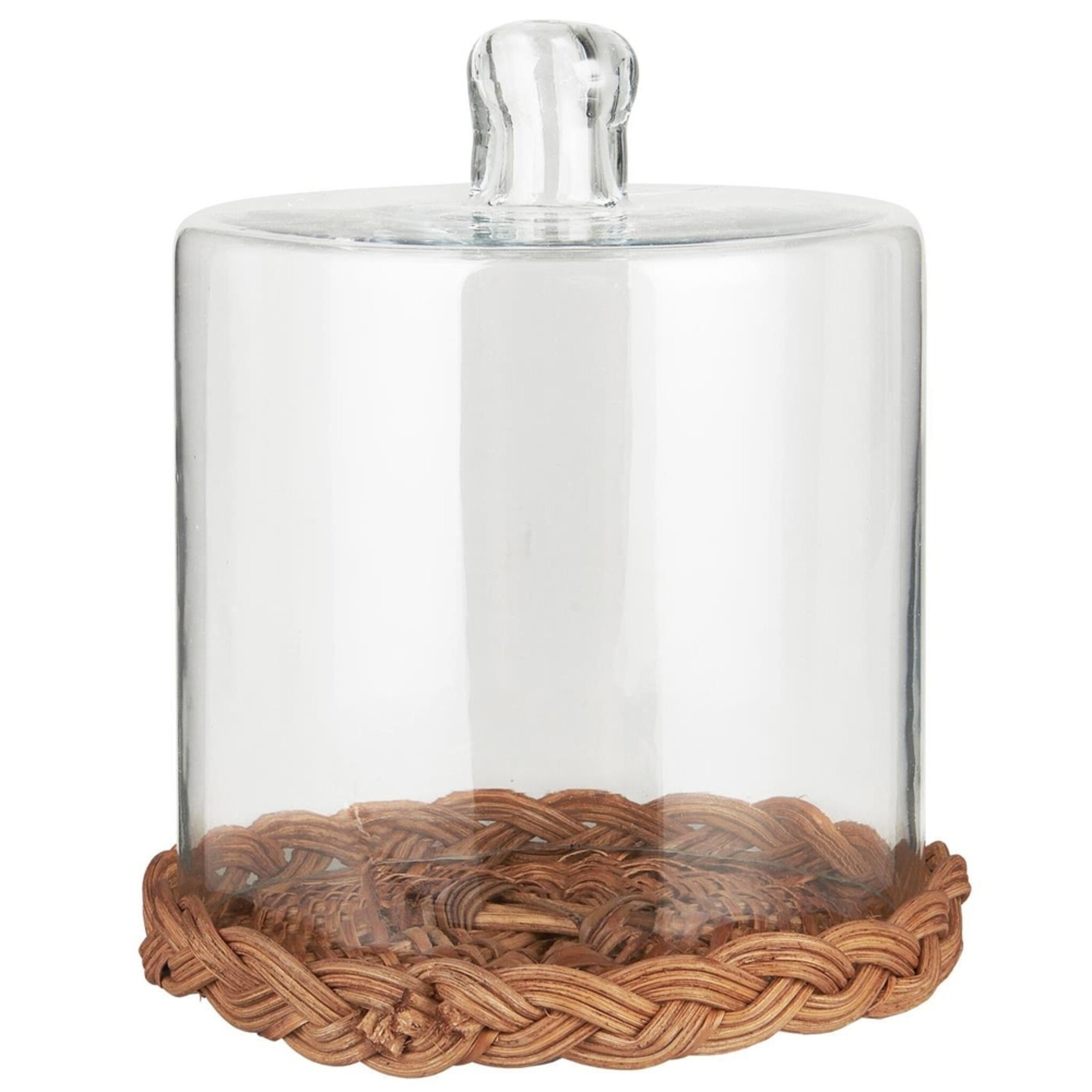 Glasglocke mit Rattanboden mundgeblasen, natur Höhe 19, Ø 15.5 cm