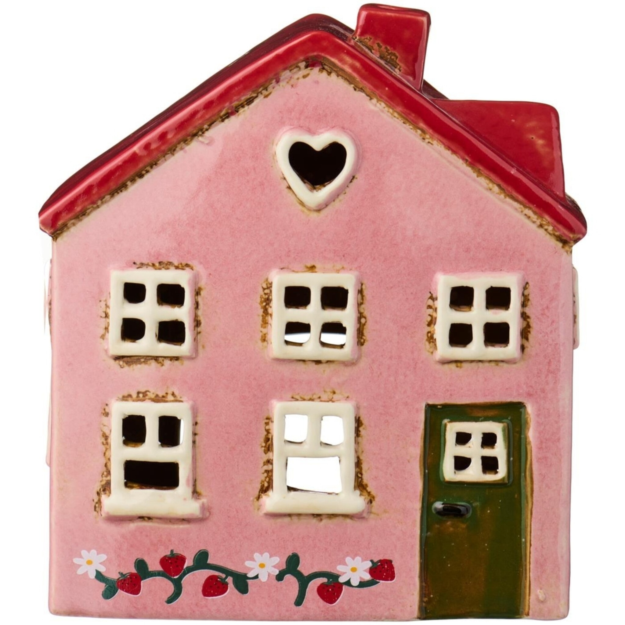 IB Laursen Keramik Teelichthaus mit Erdbeerranke Ebeltoft, rosa 
