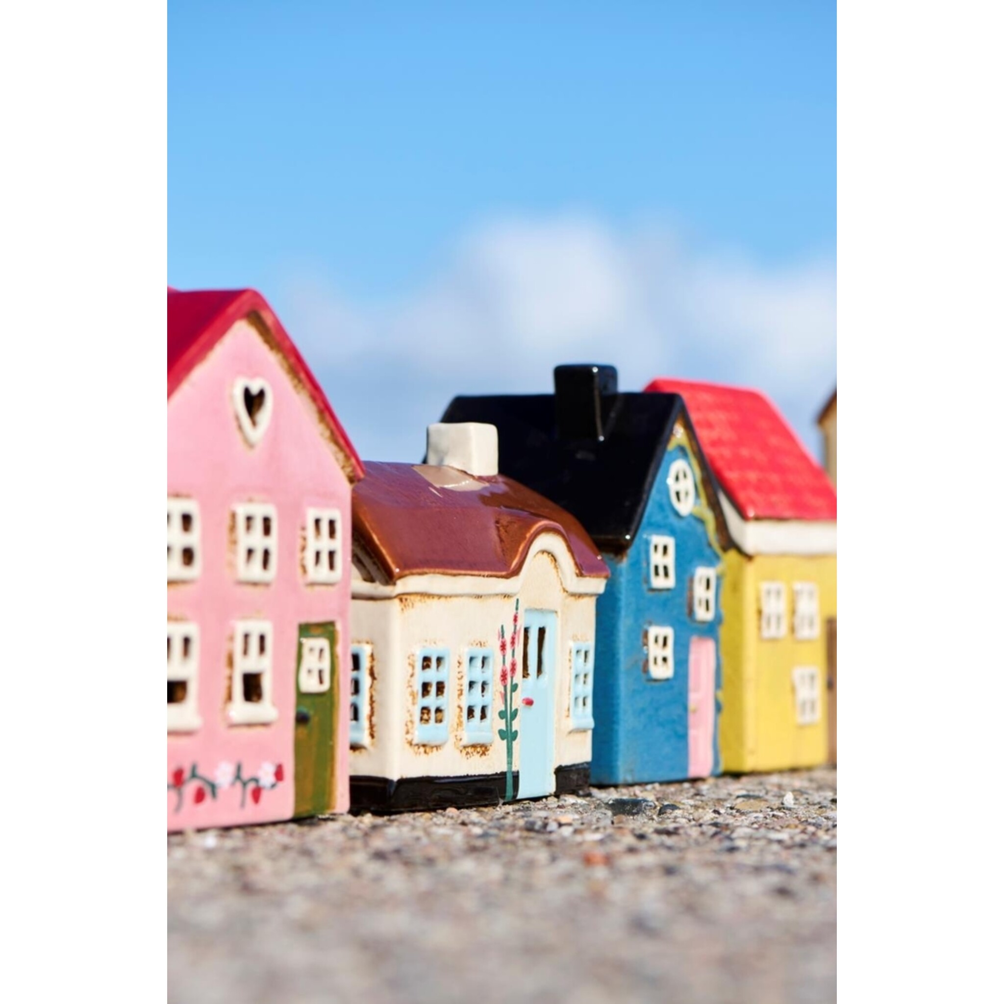 IB Laursen Teelichthaus Nyhavn, blau, hellrosa Tür, blau 
