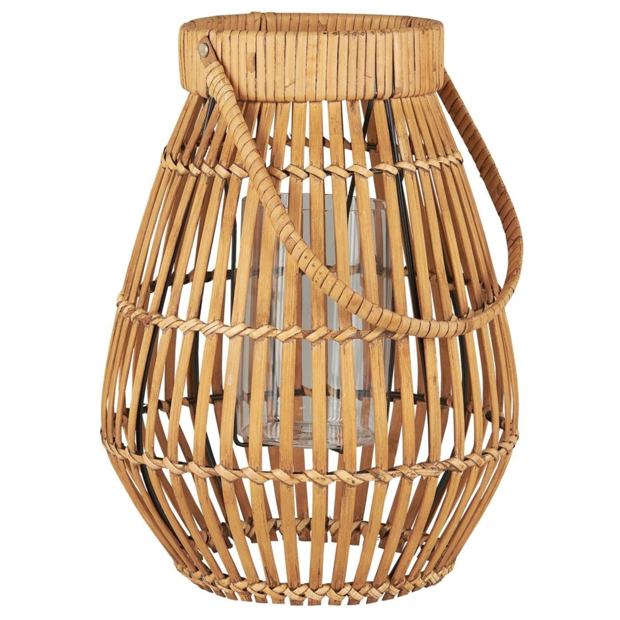 Hurricane mit Glaseinsatz und Henkel, Rattan, natur 