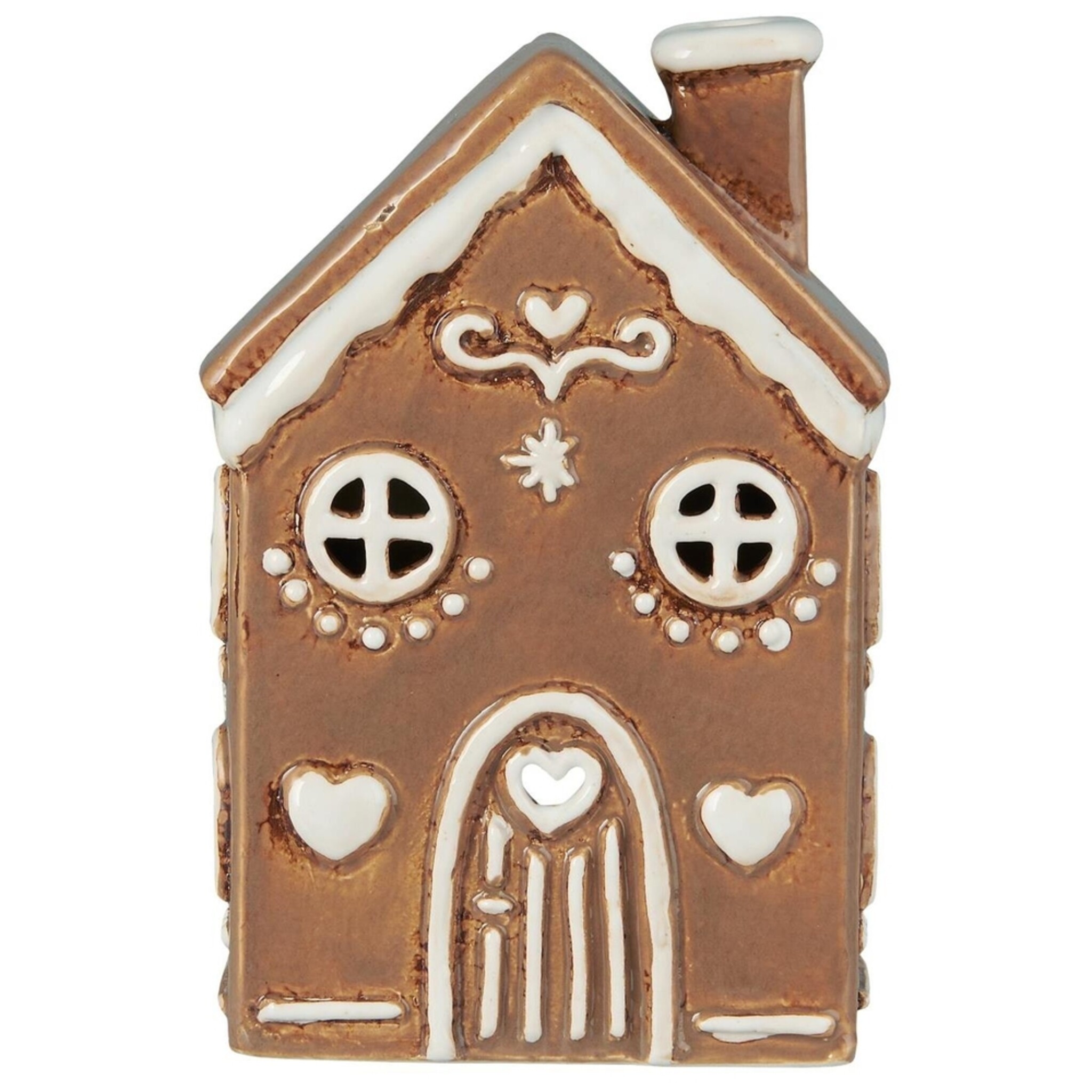Keramikhaus Lichthaus Stillenat Lebkuchen Look, braun 10 x 8.2 x 15.5 cm