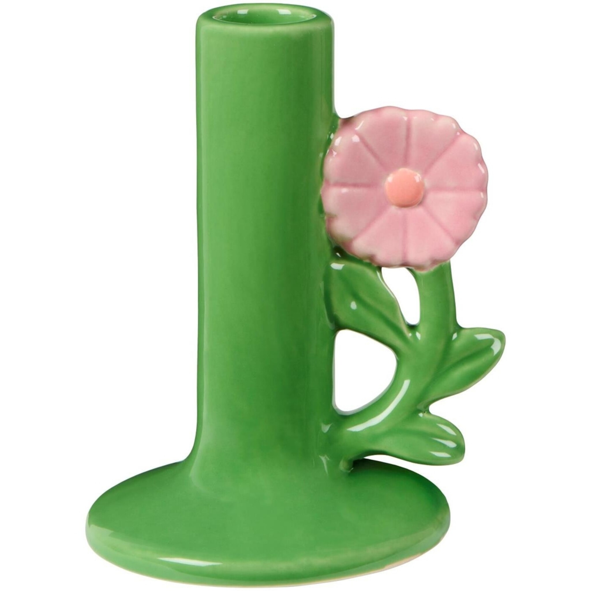 Keramik Kerzenhalter Retro mit Blumen-Detail, grün 