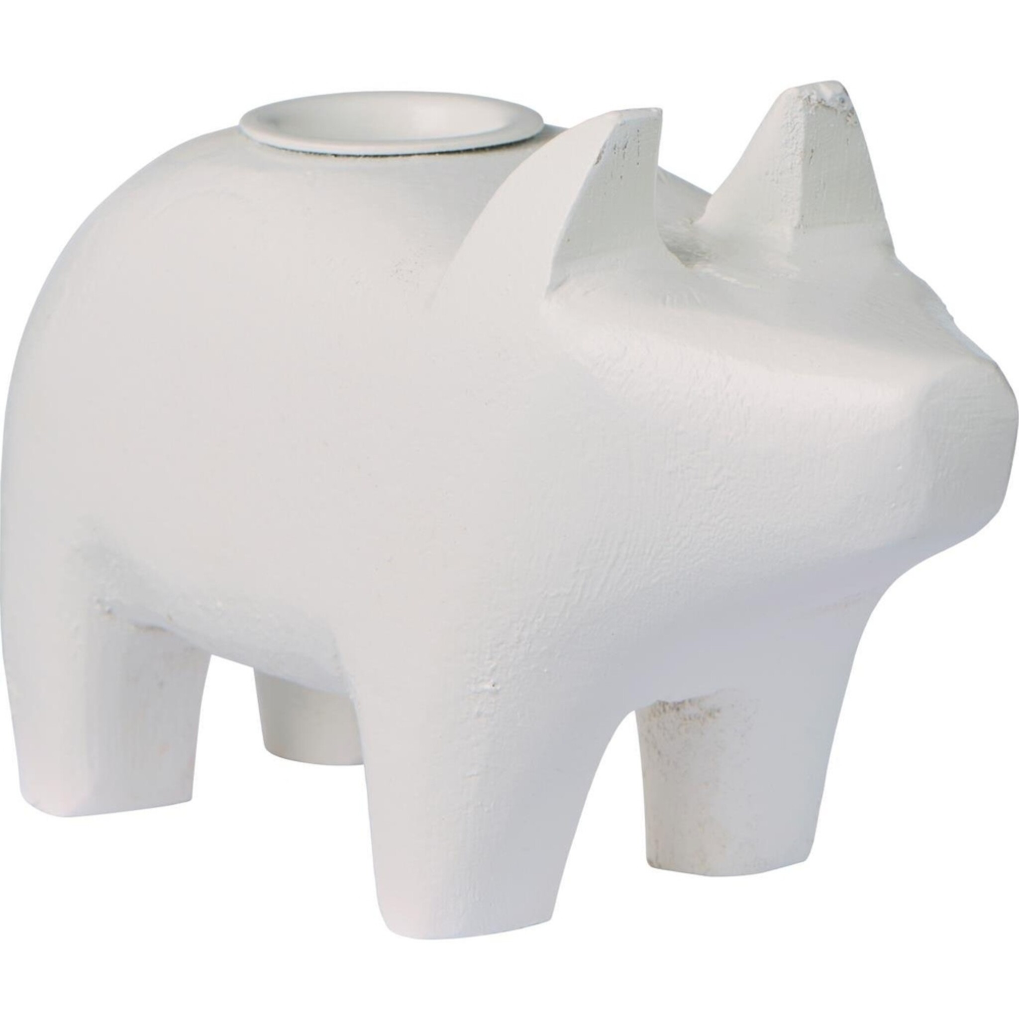 Kerzenhalter für 2,2 cm Stabkerze Schwein UNIKA, weiss 