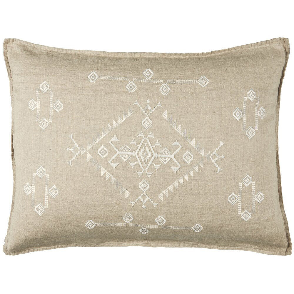 Kissenbezug leinenfarbig mit Stickerei, beige/weiss 