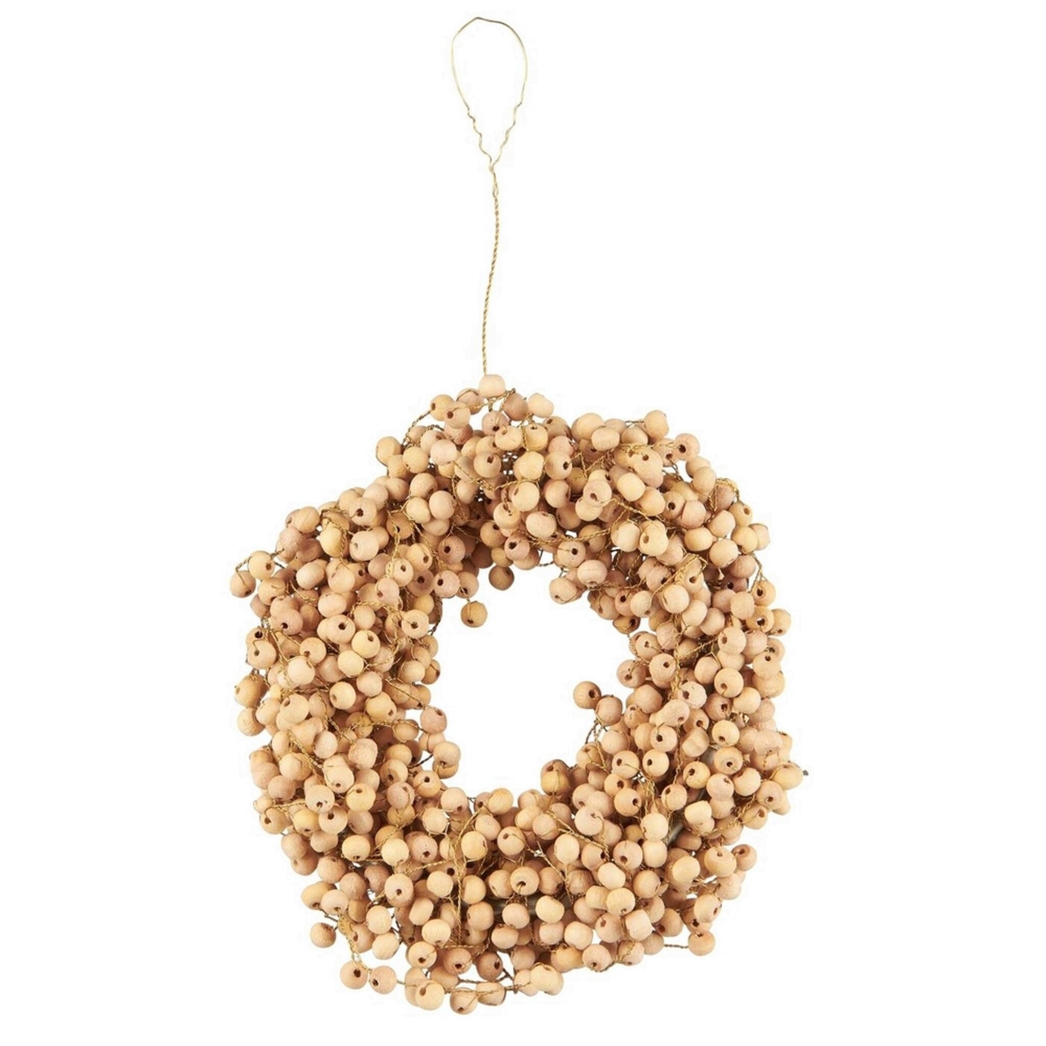 Kranz mit Holzperlen handgefertigt, beige Höhe 3.5, Ø 13.5 cm