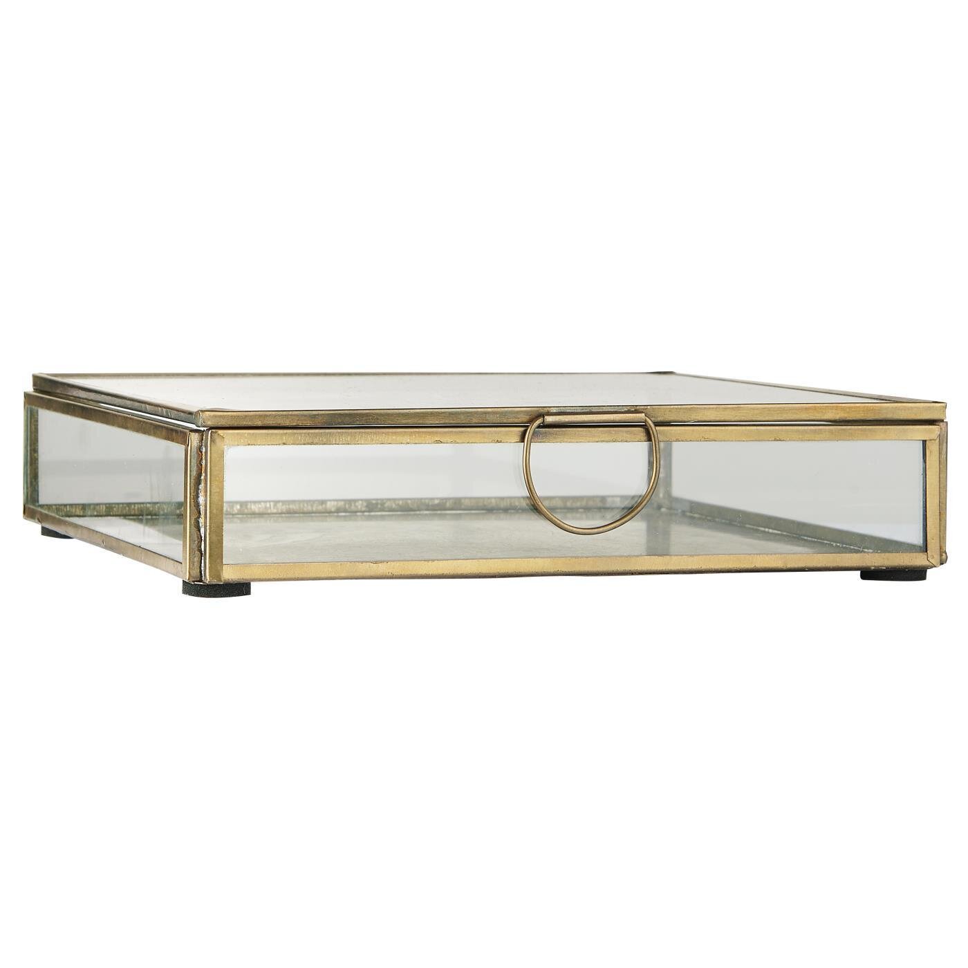 Längliche Glasbox mit Deckel Solitaire, messing 