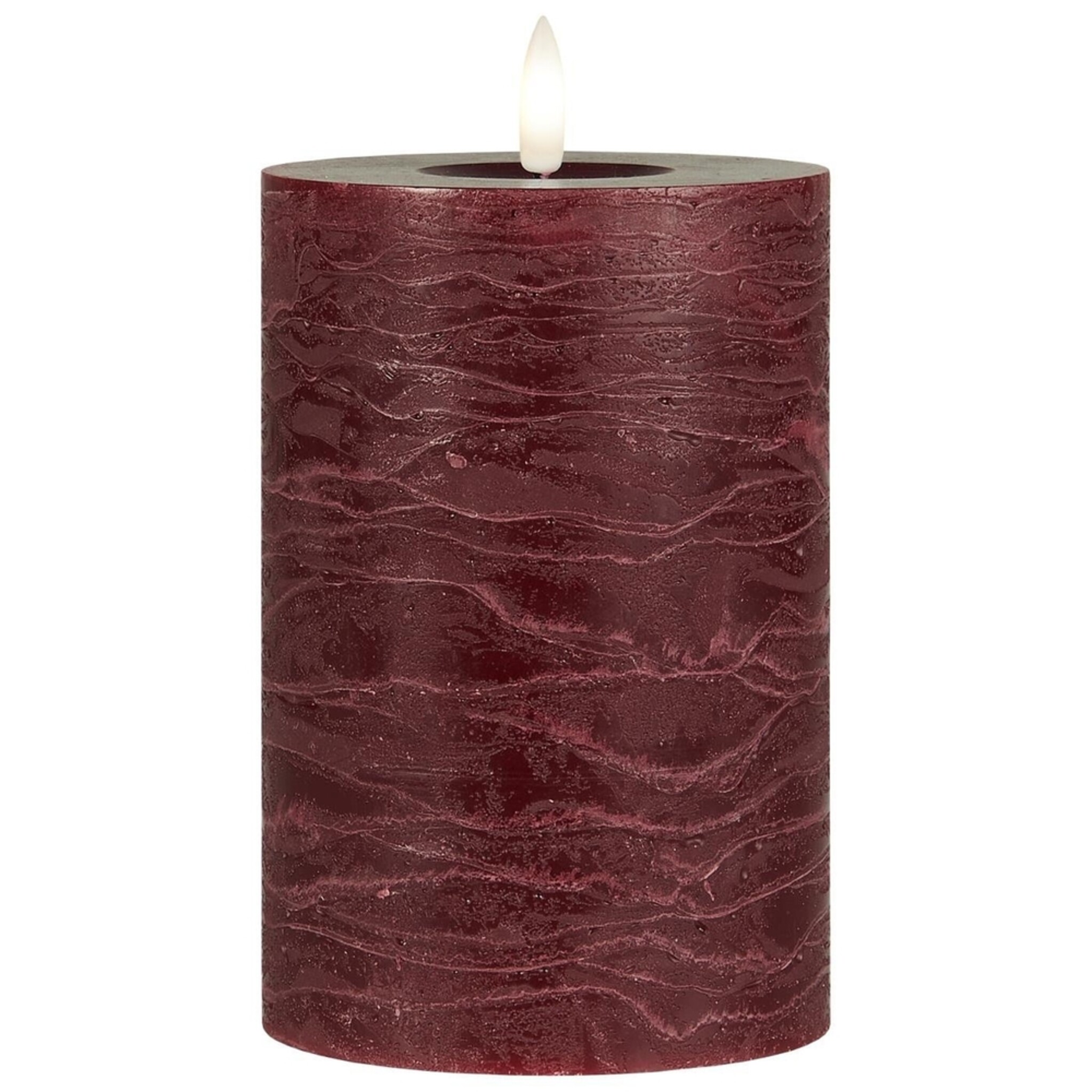 LED-Stumpenkerze mit warmer Flamme, dunkelrot Höhe 15, Ø 10 cm