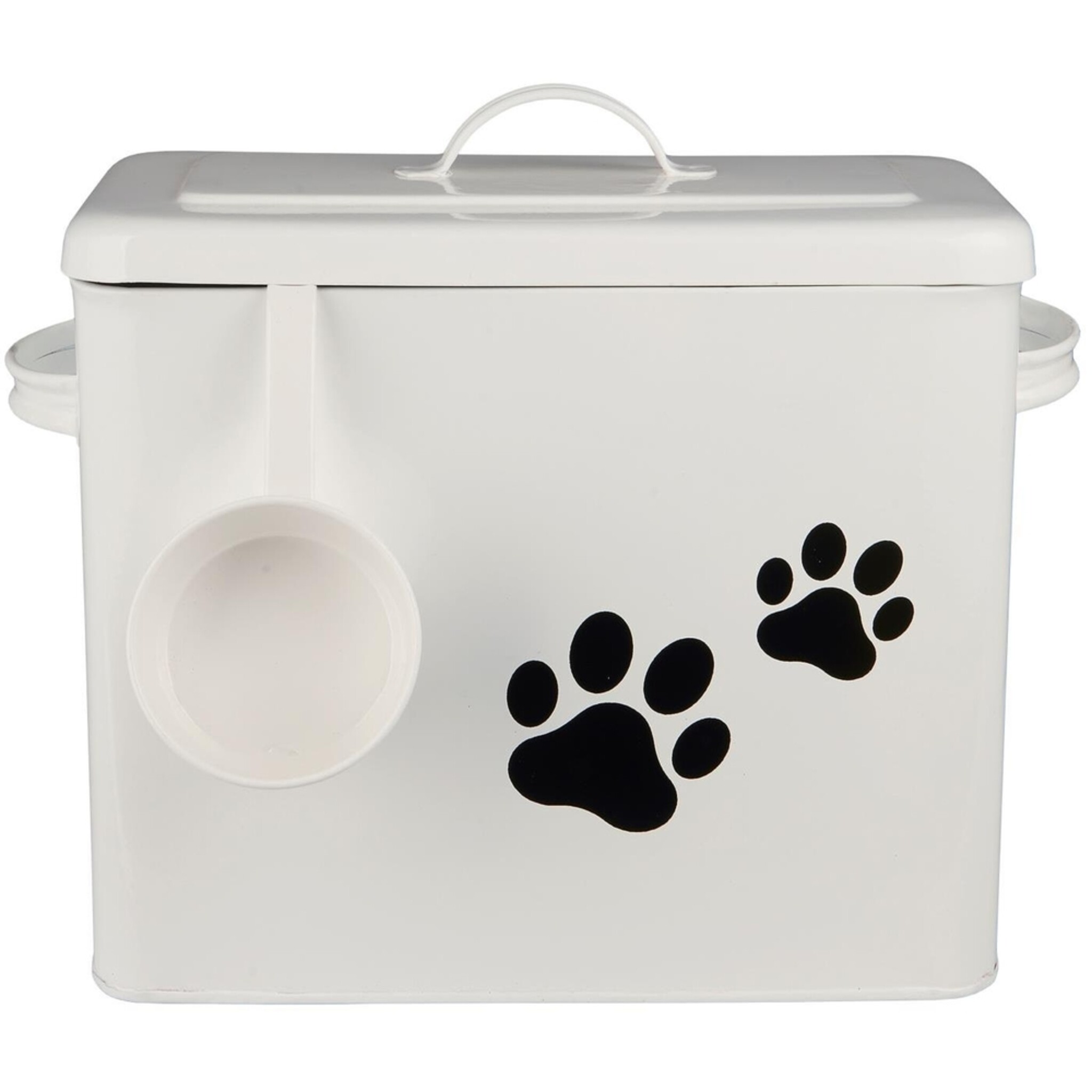 Metall-Box mit Deckel für Hundefutter + Messbecher, weiss 