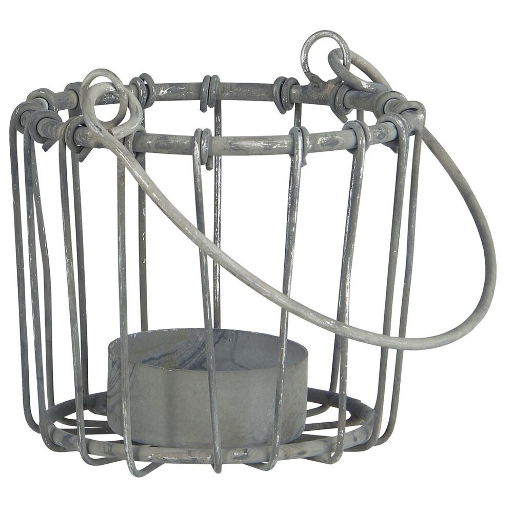 Metall Teelichhalter mit Henkel, grau 