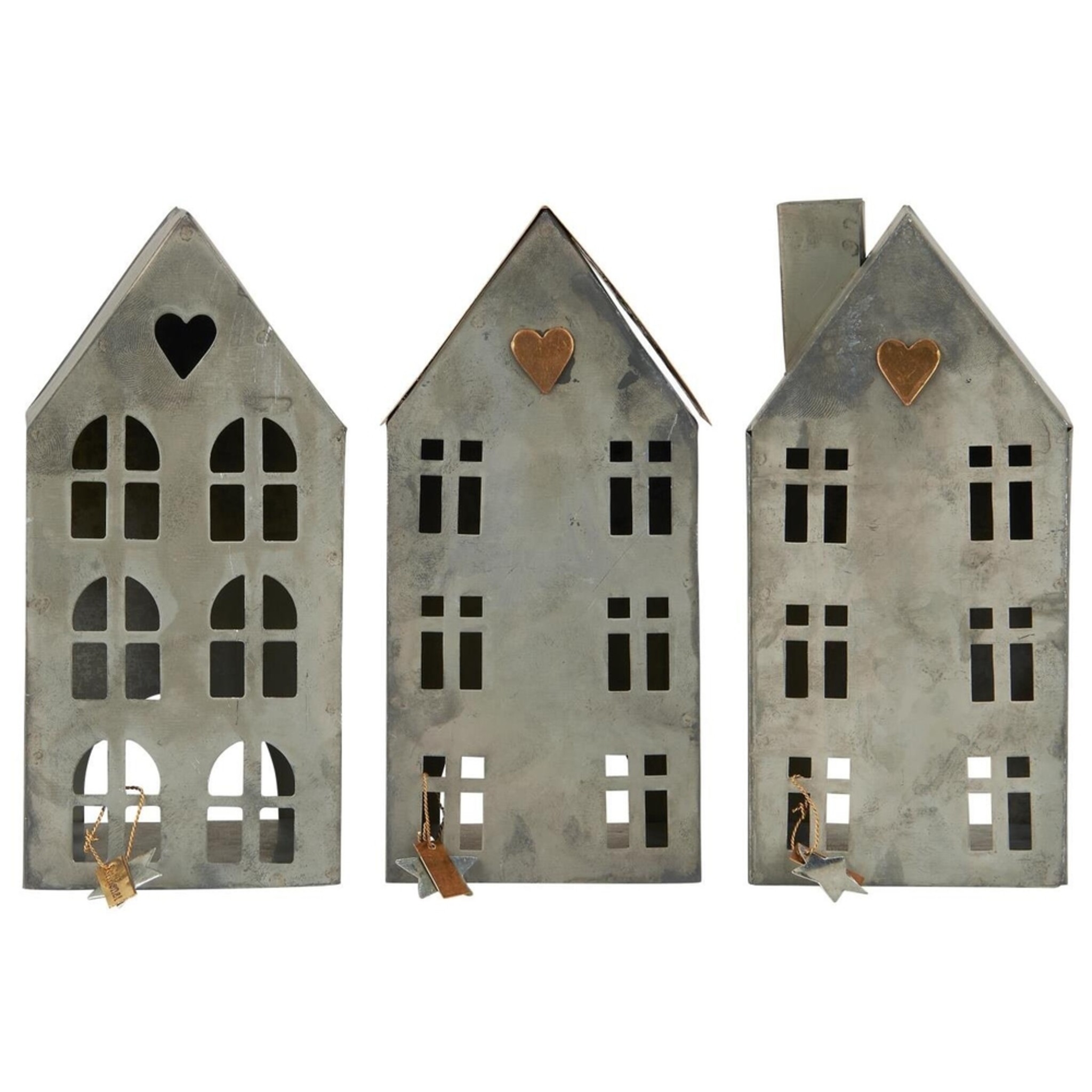 Metall Teelichthäuser Stillenat 3er Set, grau 8 x 7 x 17.5 cm