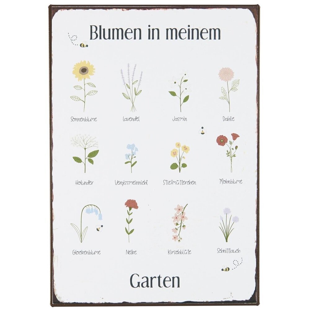 Metallschild Blumen in meinem Garten, weiss 