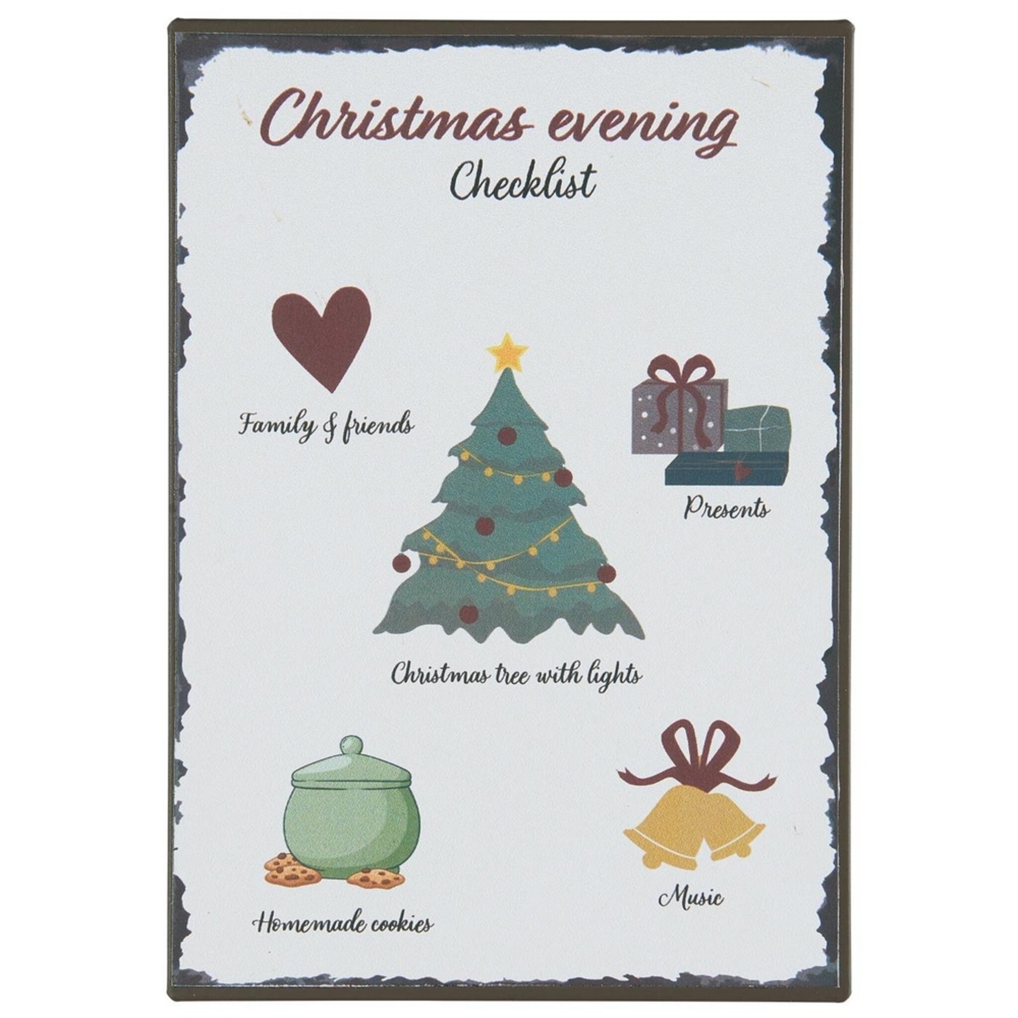 Metallschild Christmas evening Checklist, bunt 