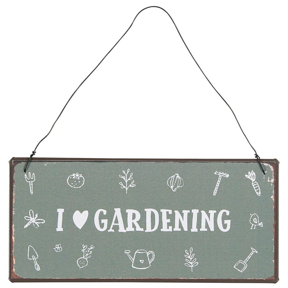 Metallschild I love gardening, grün 