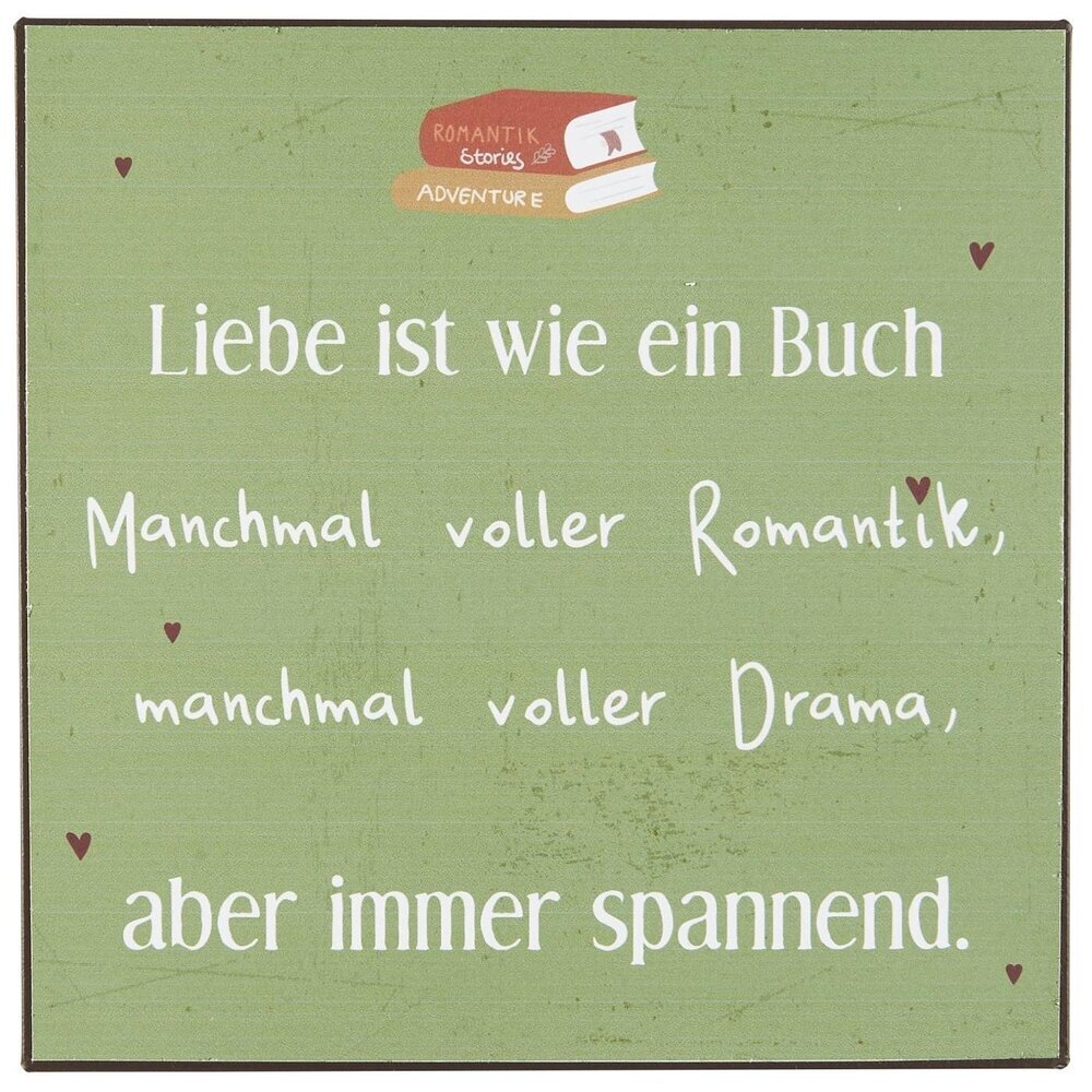 Metallschild Liebe ist wie ein Buch, grün 