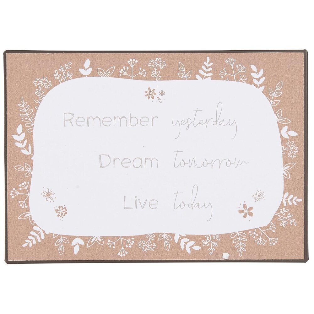 Metallschild Remember yesterday Dream tomorrow Live today, braun 