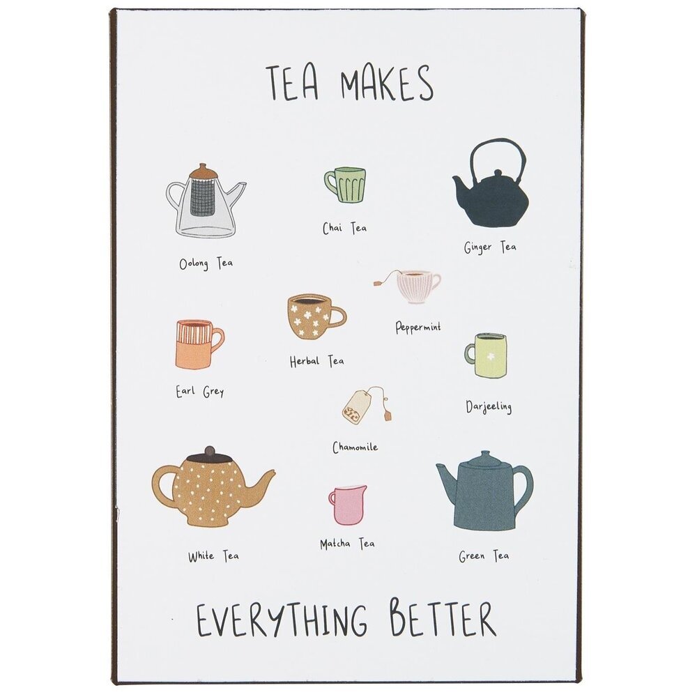 Metallschild Tea makes everything better, weiss 