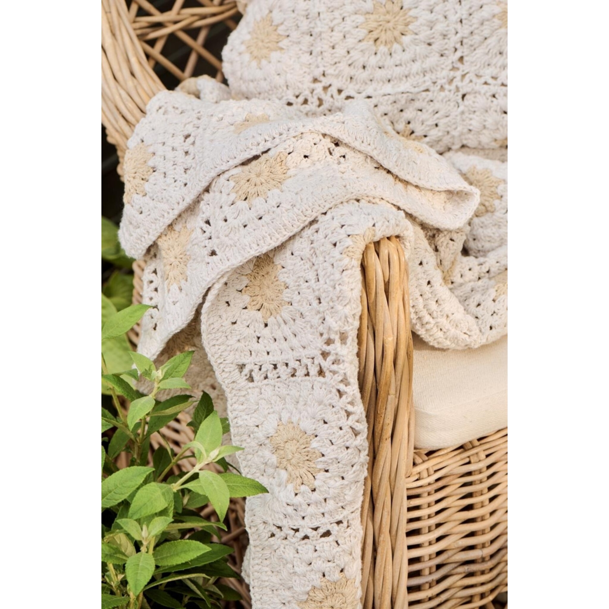 IB Laursen Plaid gehäkelt aus Baumwolle, creme 