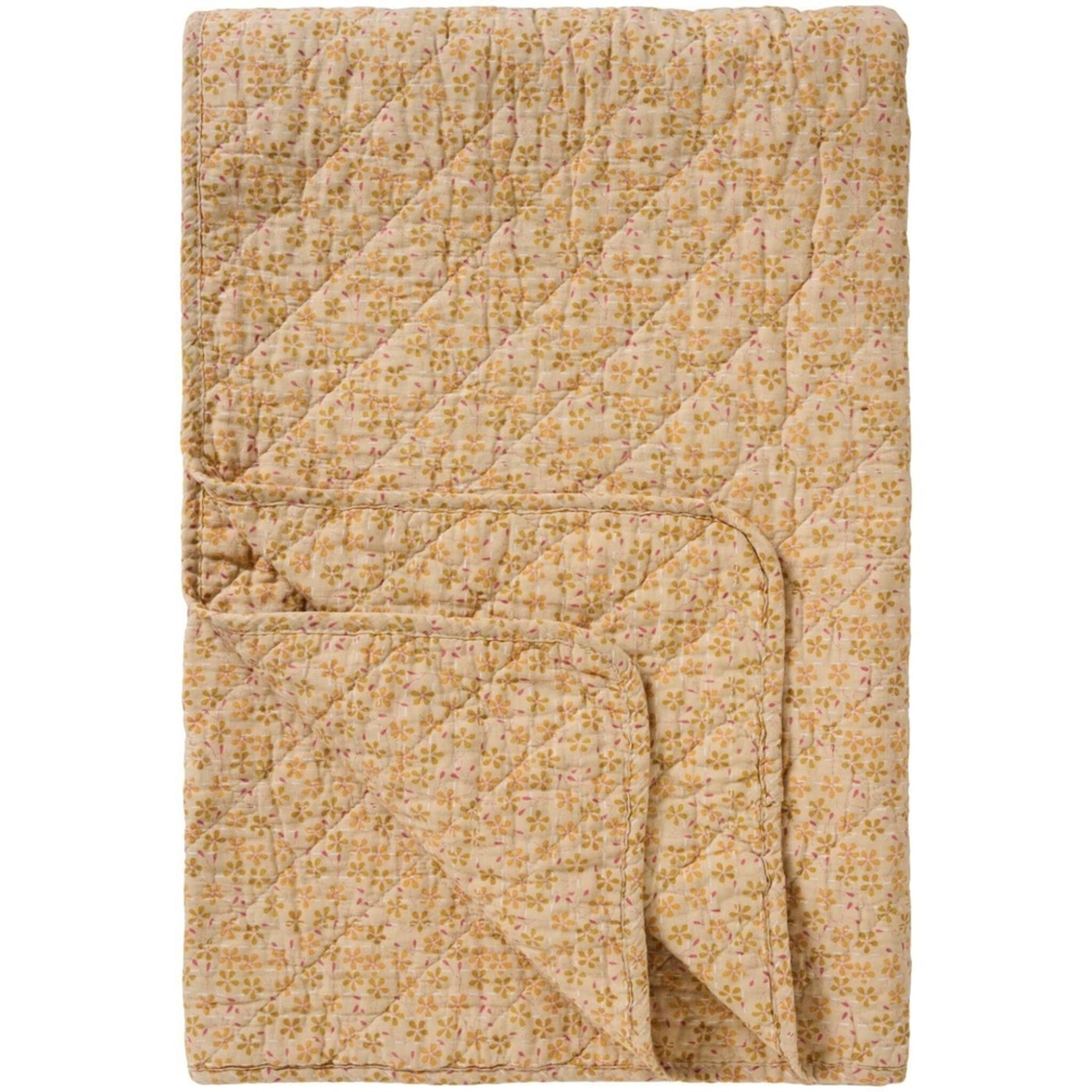 Quilt Blütenzauber – Beige mit gelben, grünen & himbeerfarbigen Blumen, beige 