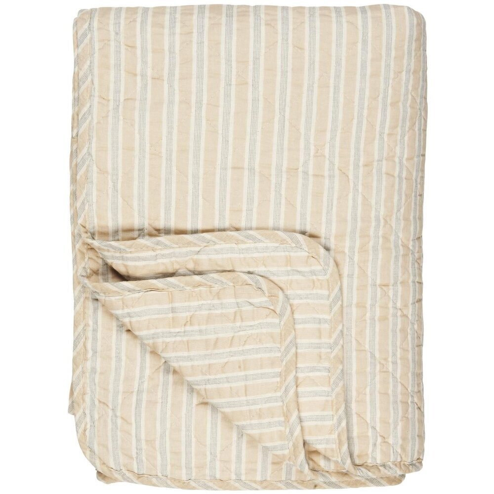 Quilt natur mit blauen und weissen Streifen, natur 