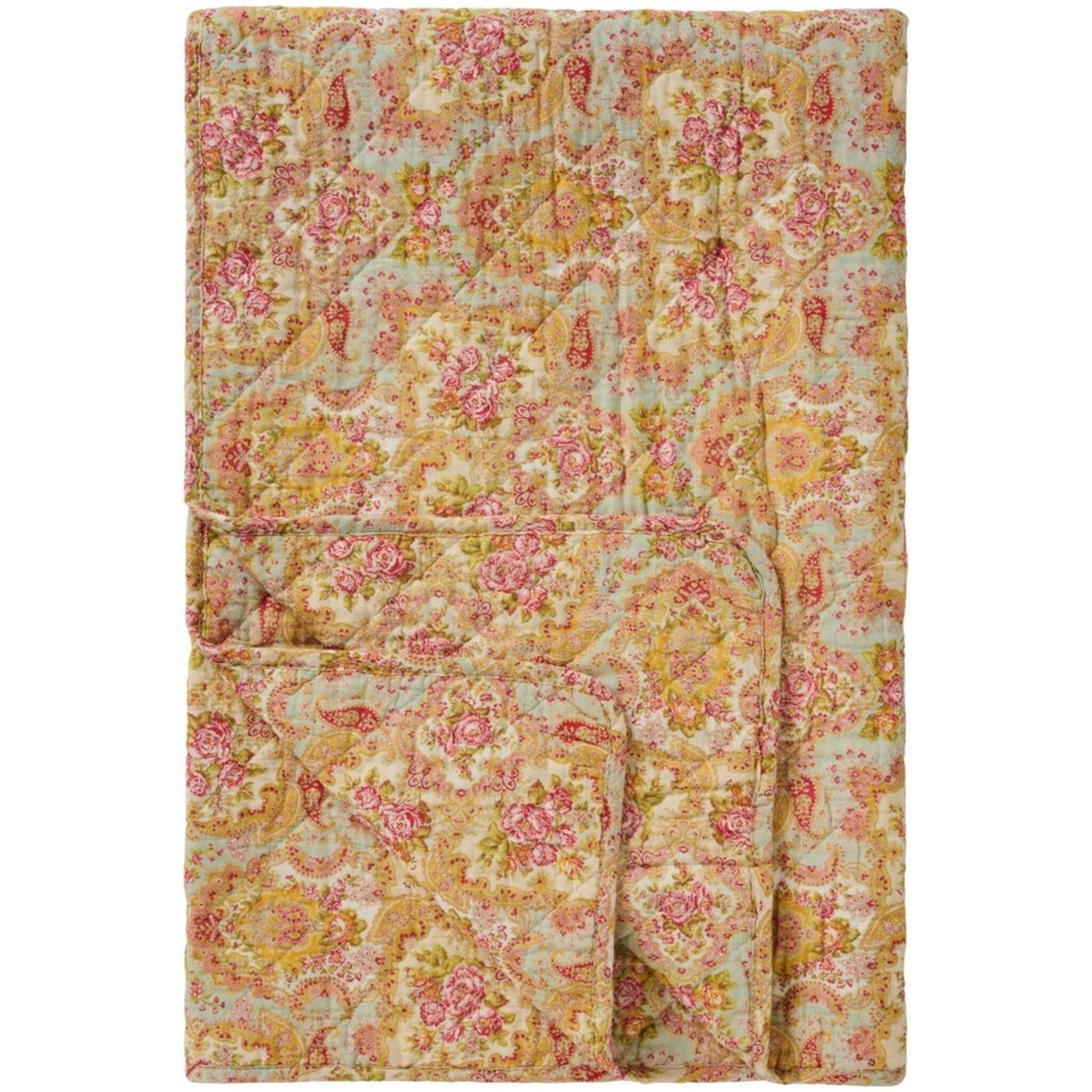 Quilt Dusty Blue mit Paisley & Blumenmuster, rosa 