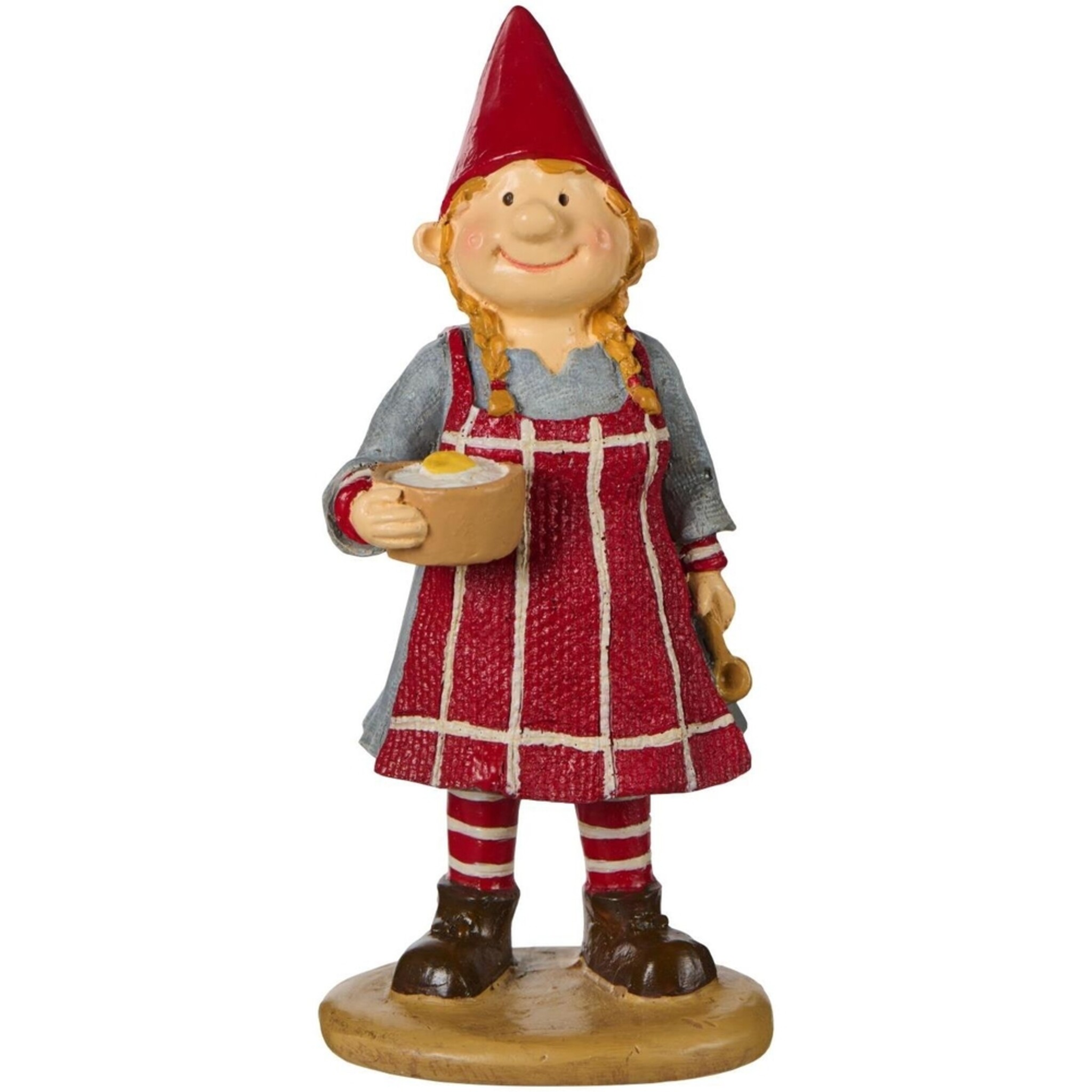 Ribenisserne Wichtel-Figur Agnes mit Milchreis, rot 