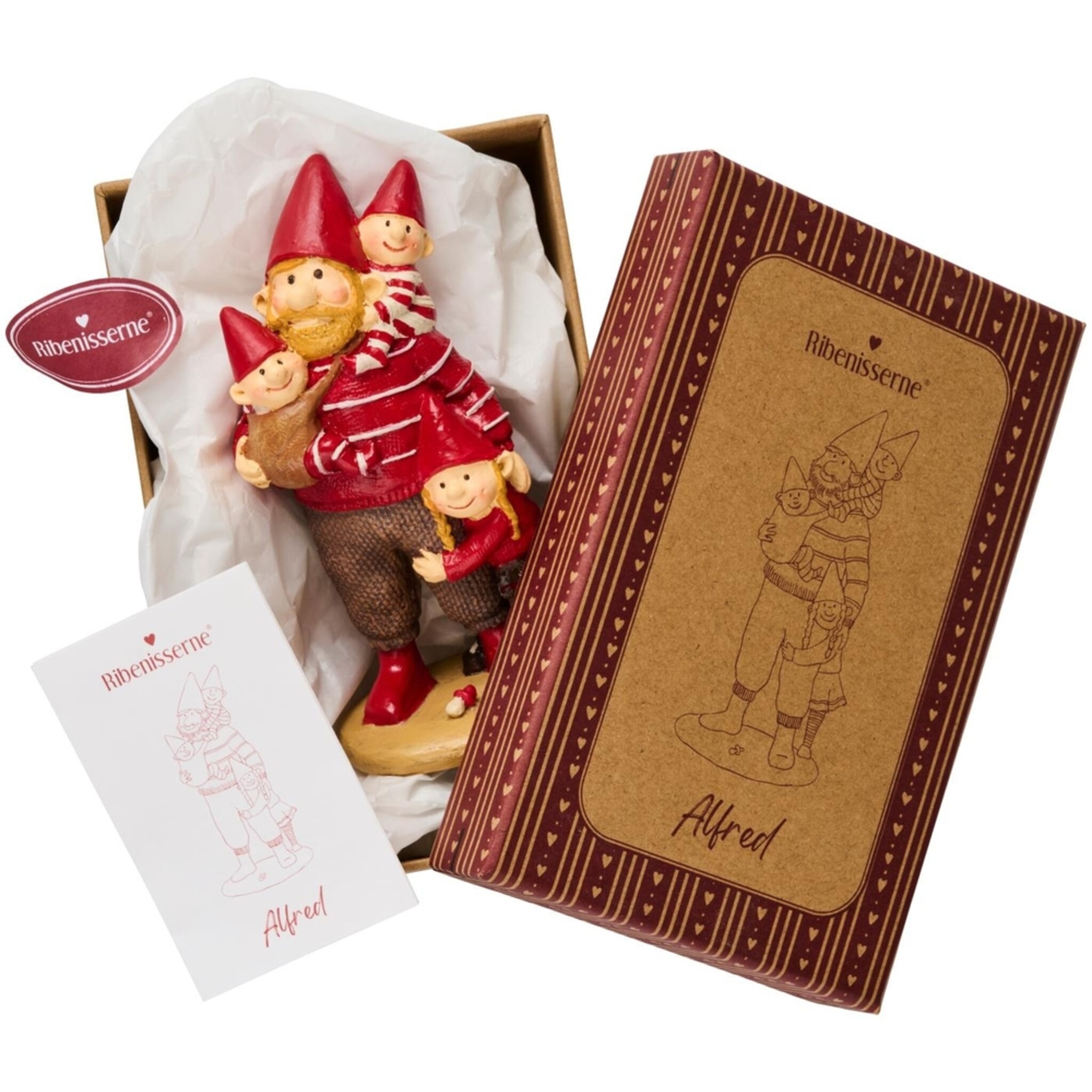 Ribenisserne Wichtel-Figur Alfred mit Kindern, rot 