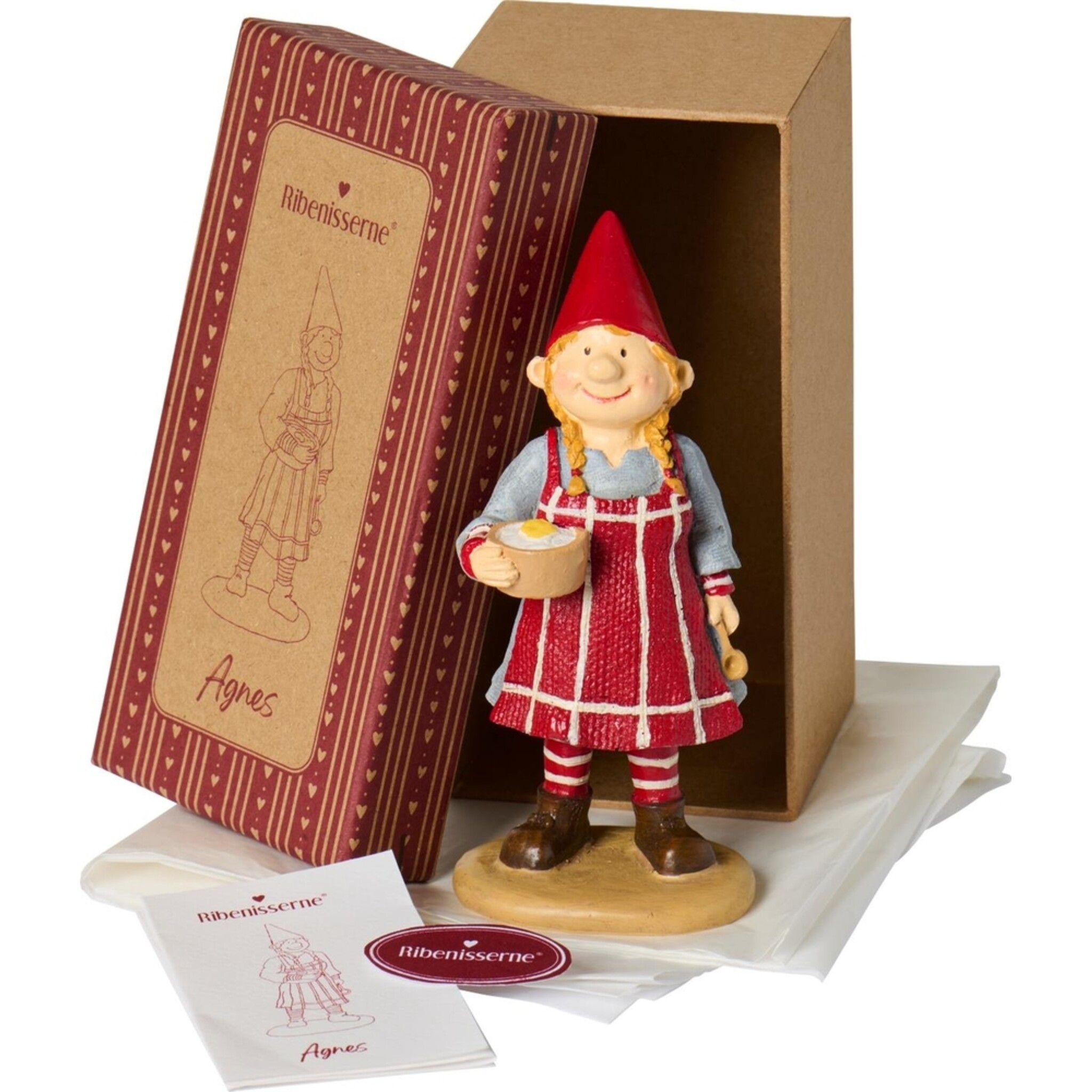 Ribenisserne Wichtel-Figur Eigil sitzend, rot 