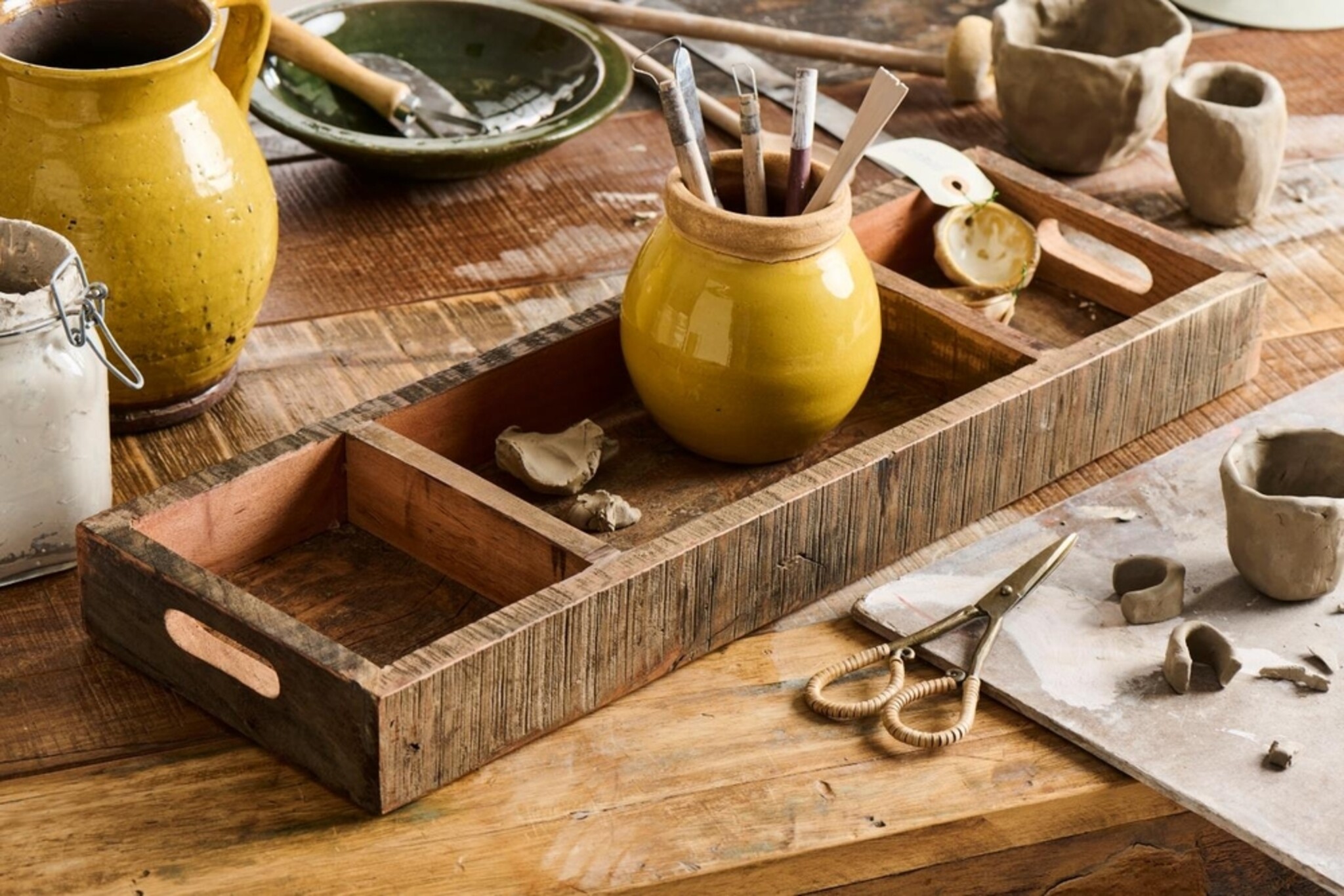 Vintage Schere mit Rattangriff, natur 