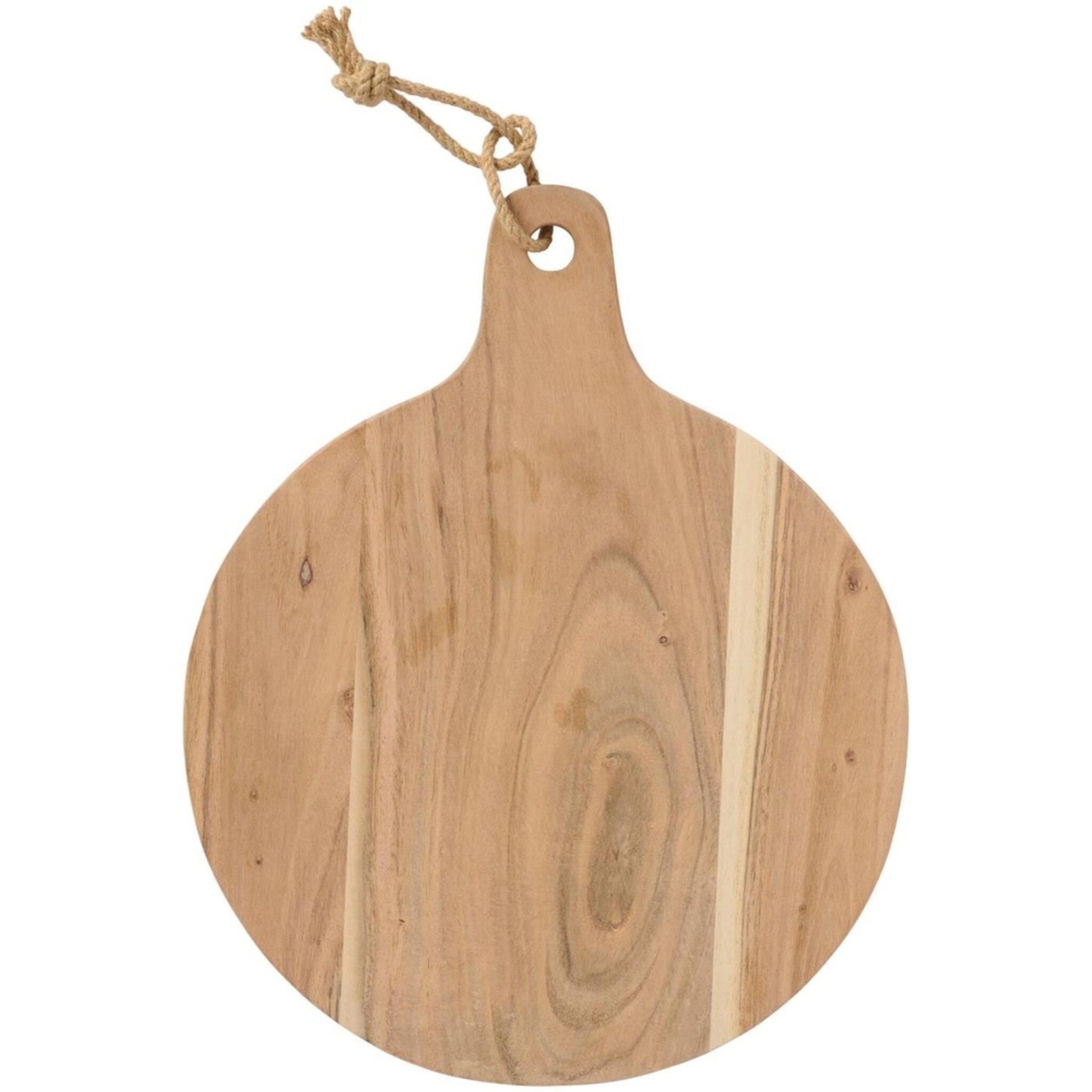 Akazienholz Schneidebrett rund mit Juteseil, natur 31 x 28 cm
