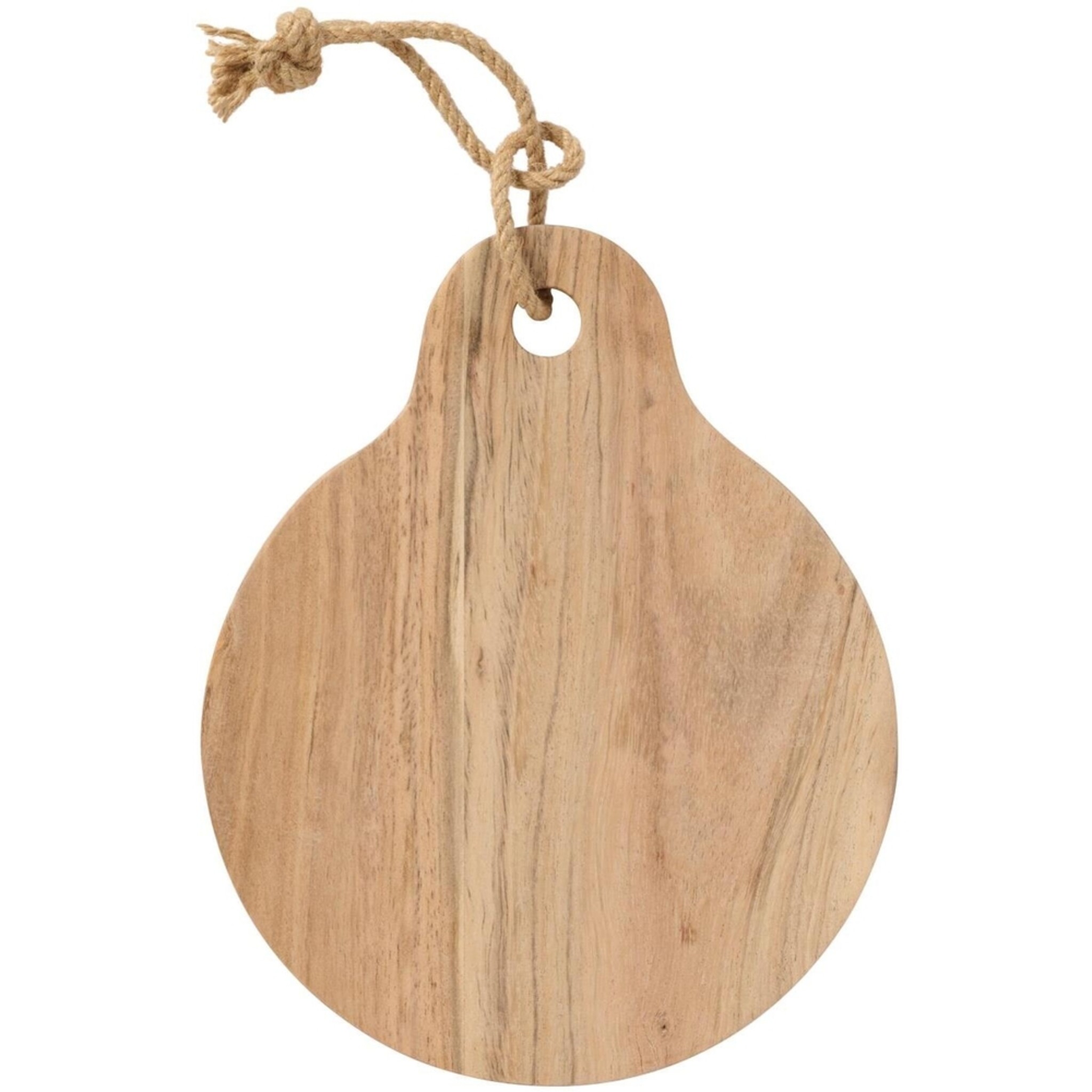 Akazienholz Schneidebrett rund mit Juteseil, natur 20 x 25 cm