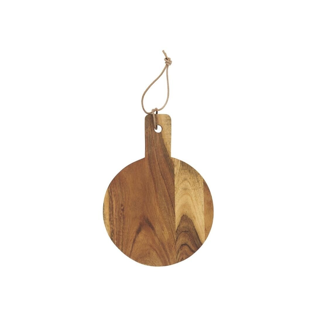 Schneidebrett rund mit Griff aus geöltem Akazienholz, braun 28 x 20,5 x 1,5 cm