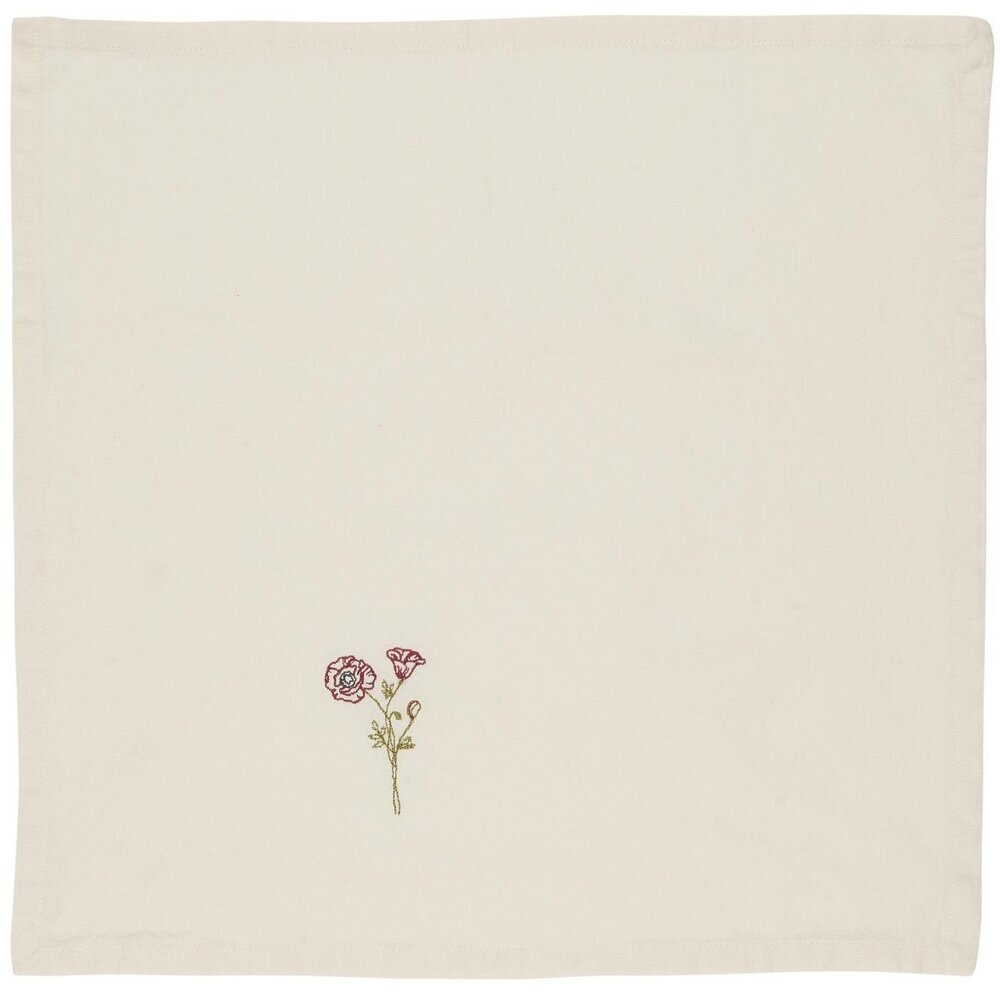 Stoffserviette Flora mit aufgestickten Blumen, natur 40 x 40 cm