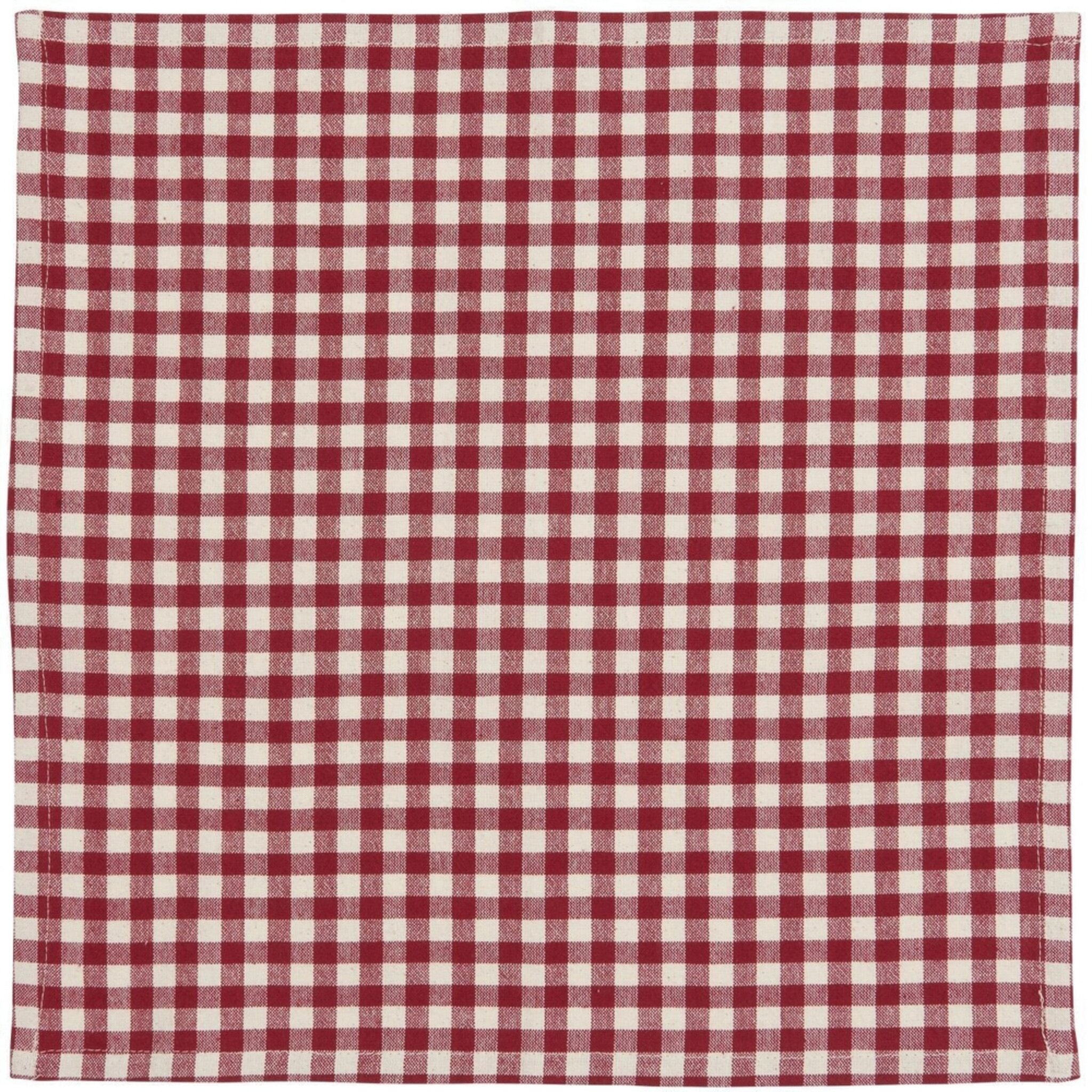 Stoffserviette mit naturfarbigen Karos, rot 