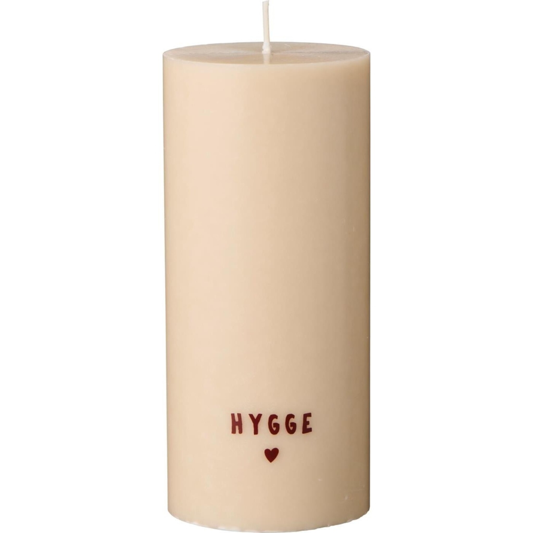 Stumpenkerze mit Hygge Aufschrift, natur 