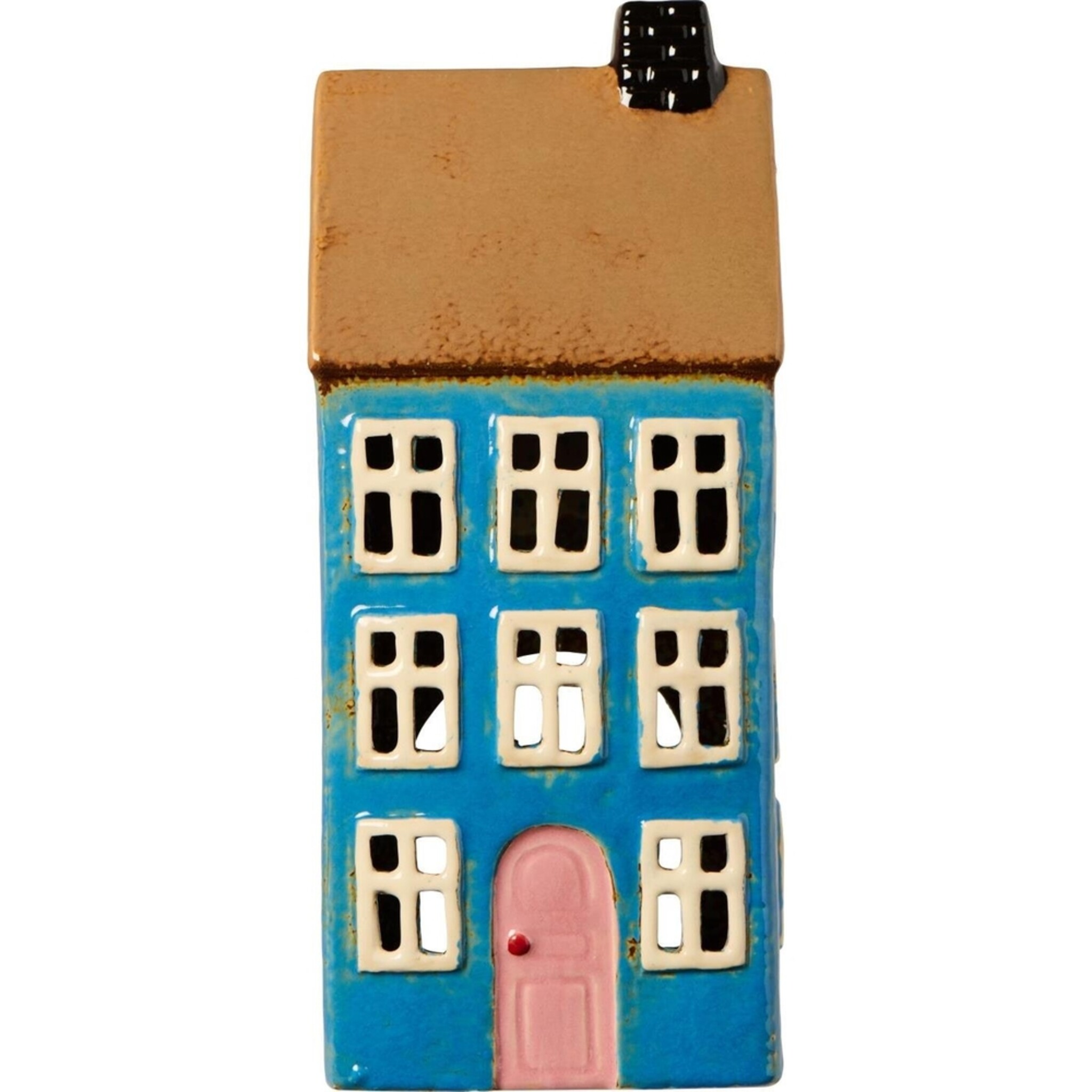 Teelicht-Haus aus Keramik blau, blau 