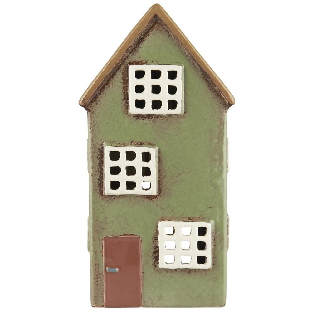 Teelichthaus aus Keramik Nyhavn braune Tür, grün 