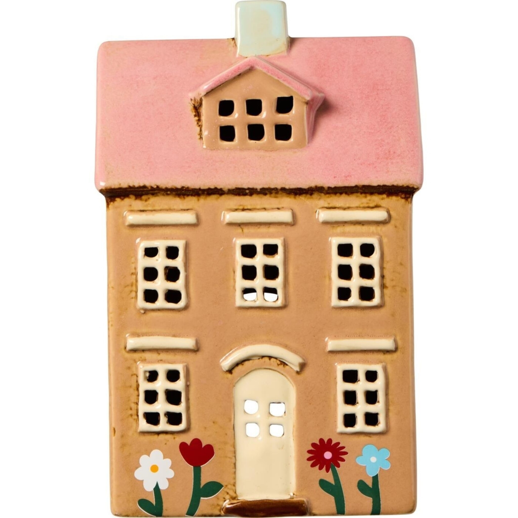 Teelichthaus Nyhavn Blumen und rosa Dach, rosa 