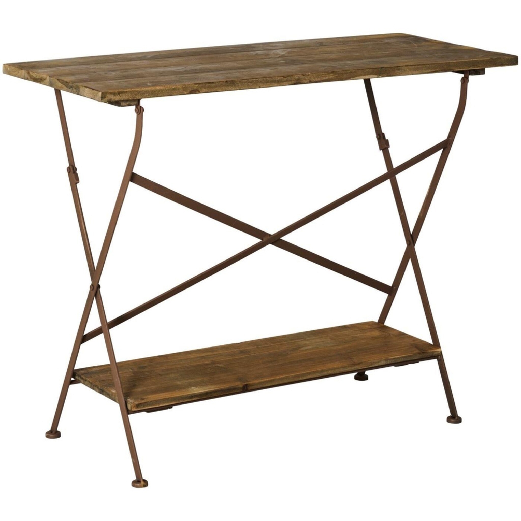 Klappbarer Holztisch mit Regal & Metallgestell – Pflanztisch, braun 