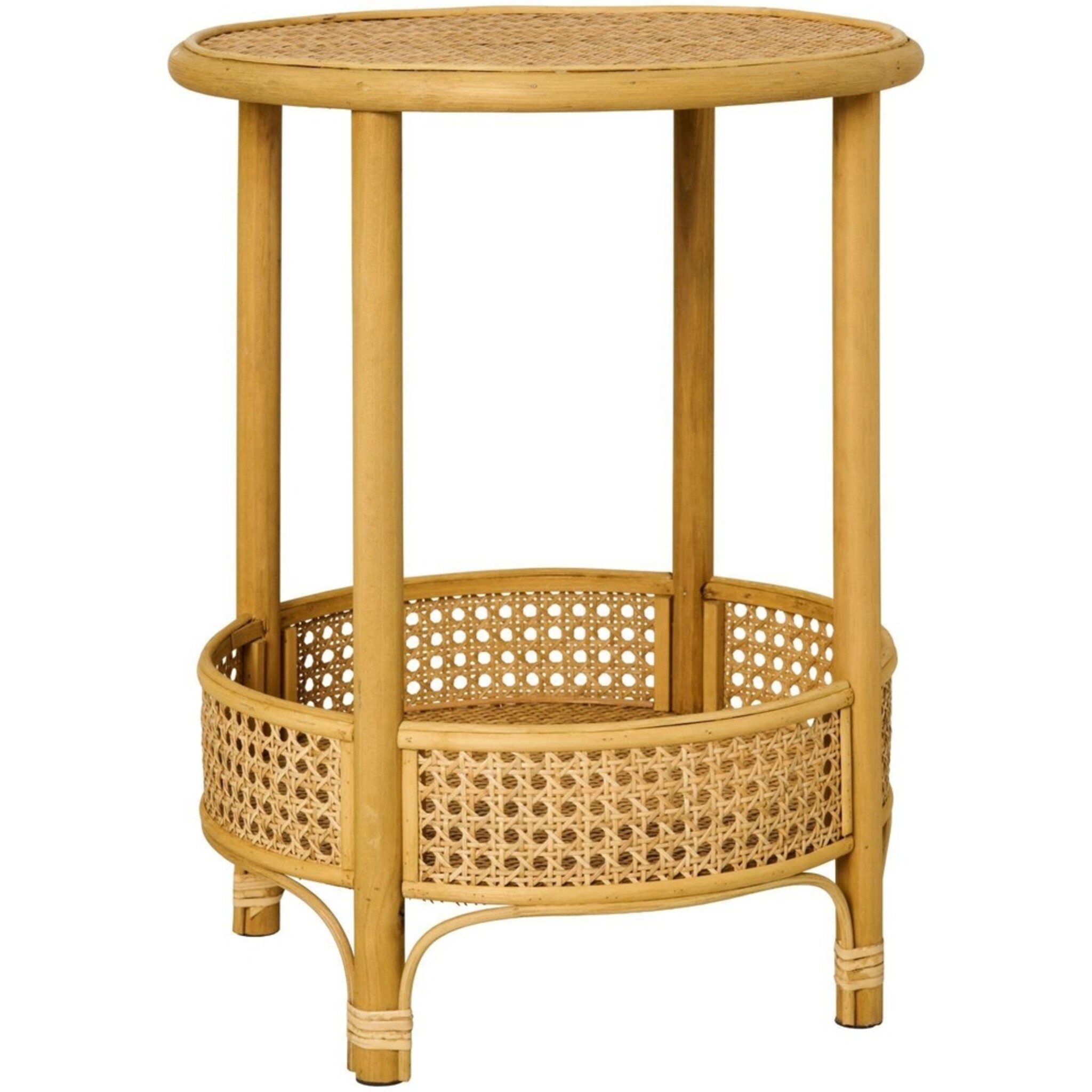 Rattan Beistelltisch Rund mit zwei Ablagen, natur 