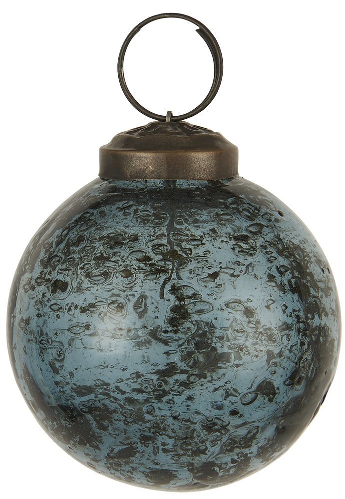 IB Laursen Weihnachtskugel Glas pebbled, petrol Höhe 6.5, Ø 5.8 cm