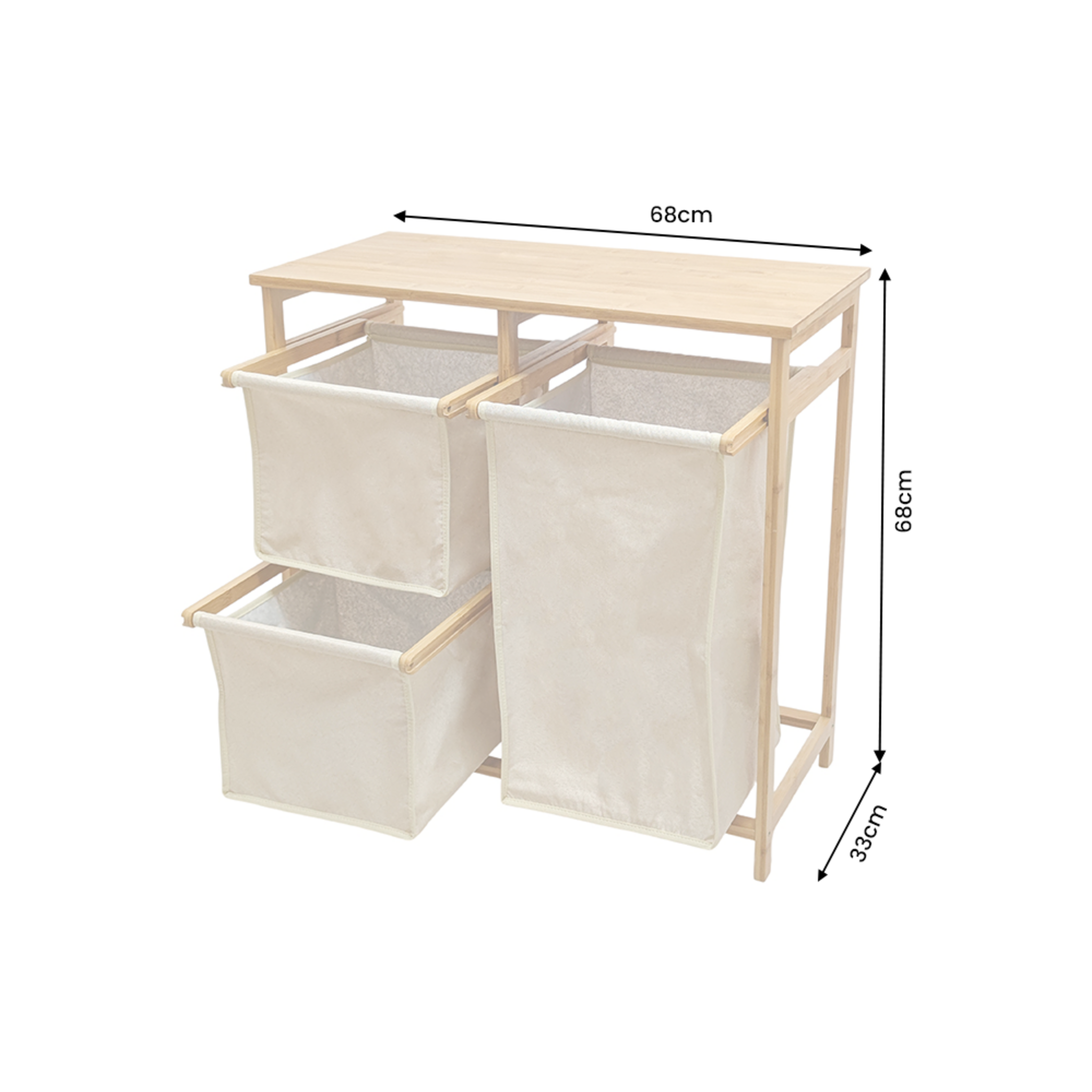 Wäschekorb LAGOON SPA 70cm Bambus mit 3 Wäschesäcken, beige 