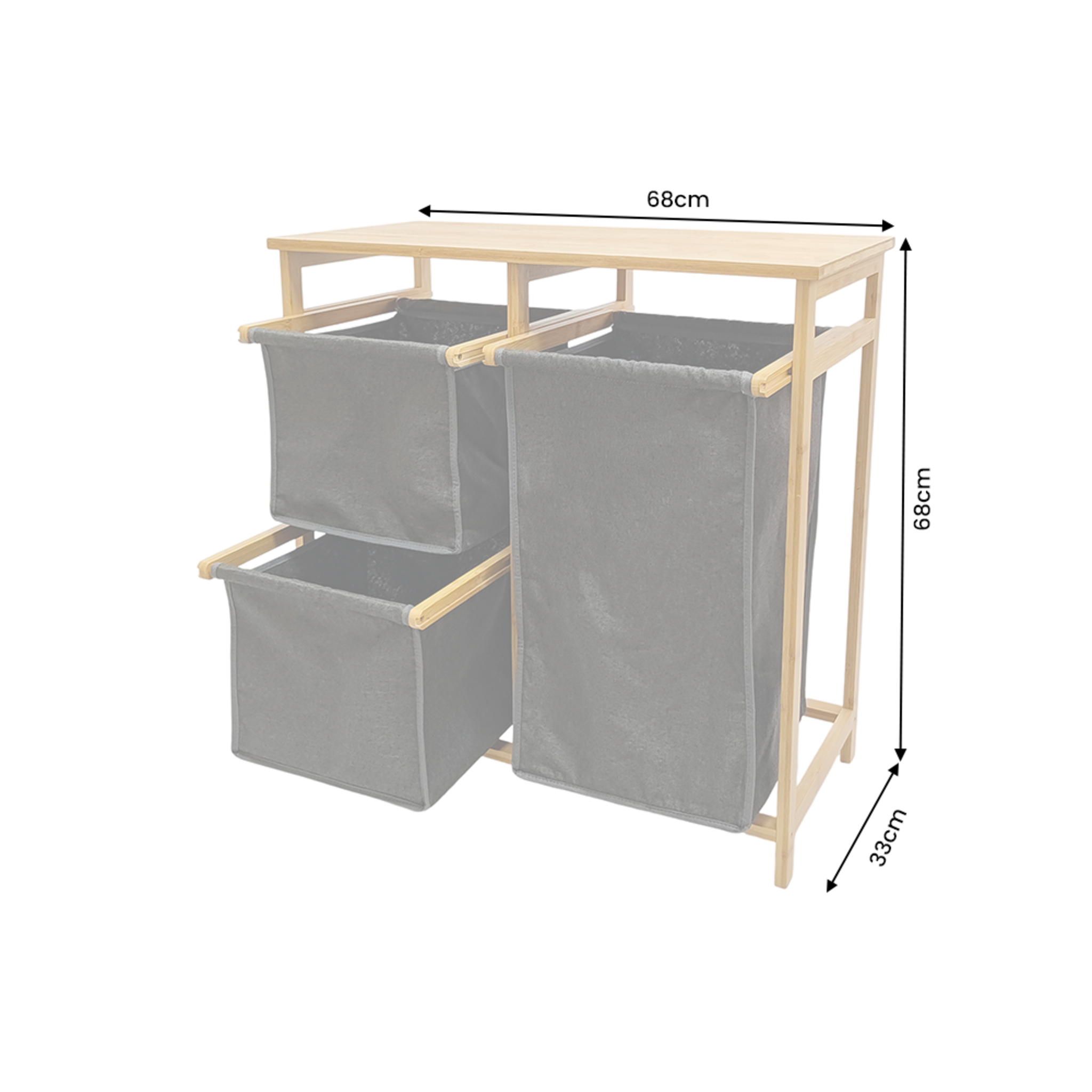 Wäschekorb LAGOON SPA 70cm Bambus mit 3 Wäschesäcken, dunkelgrau 