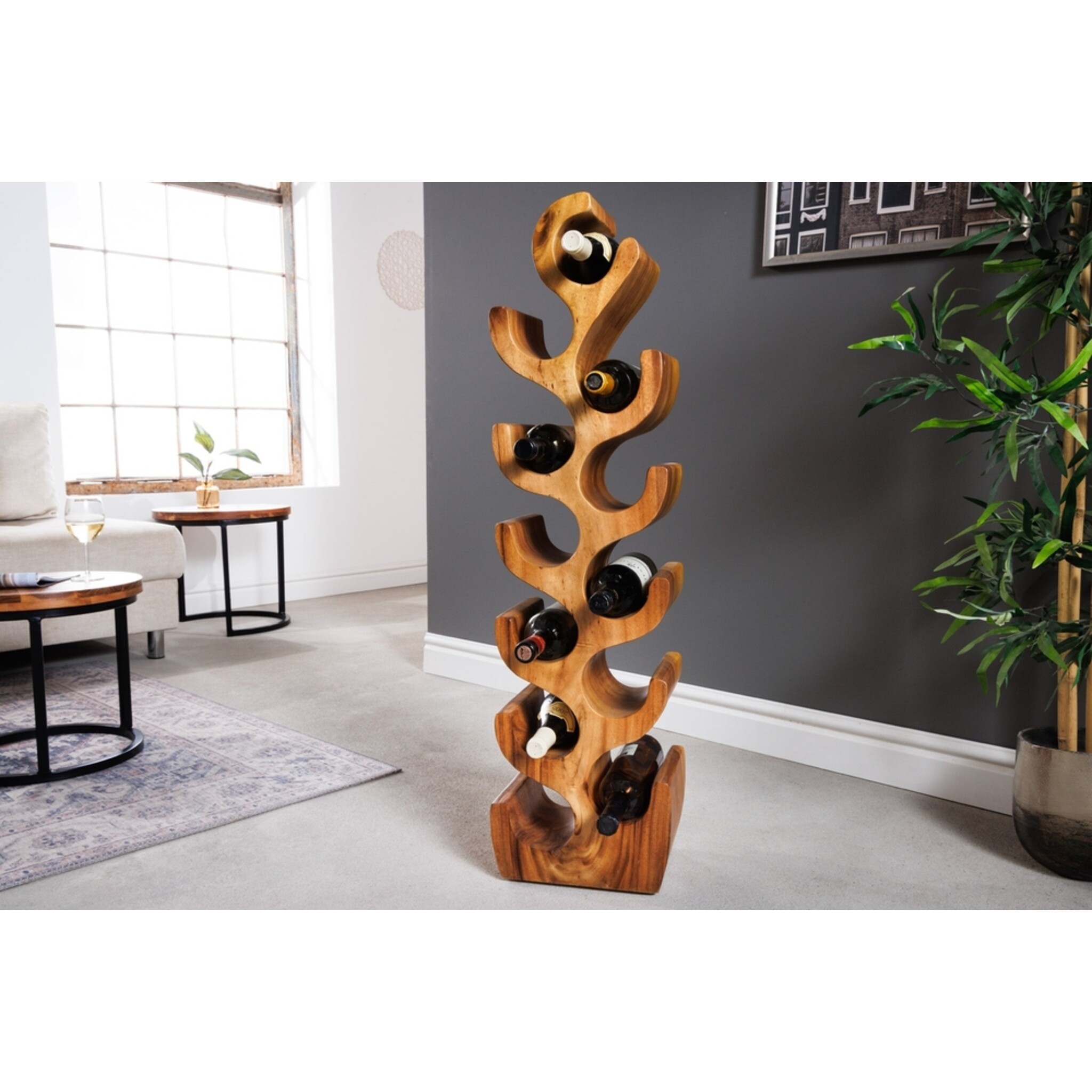 Weinregal Arte Suarholz Handgefertigtes Unikat, natur 28 x 19 x101 cm