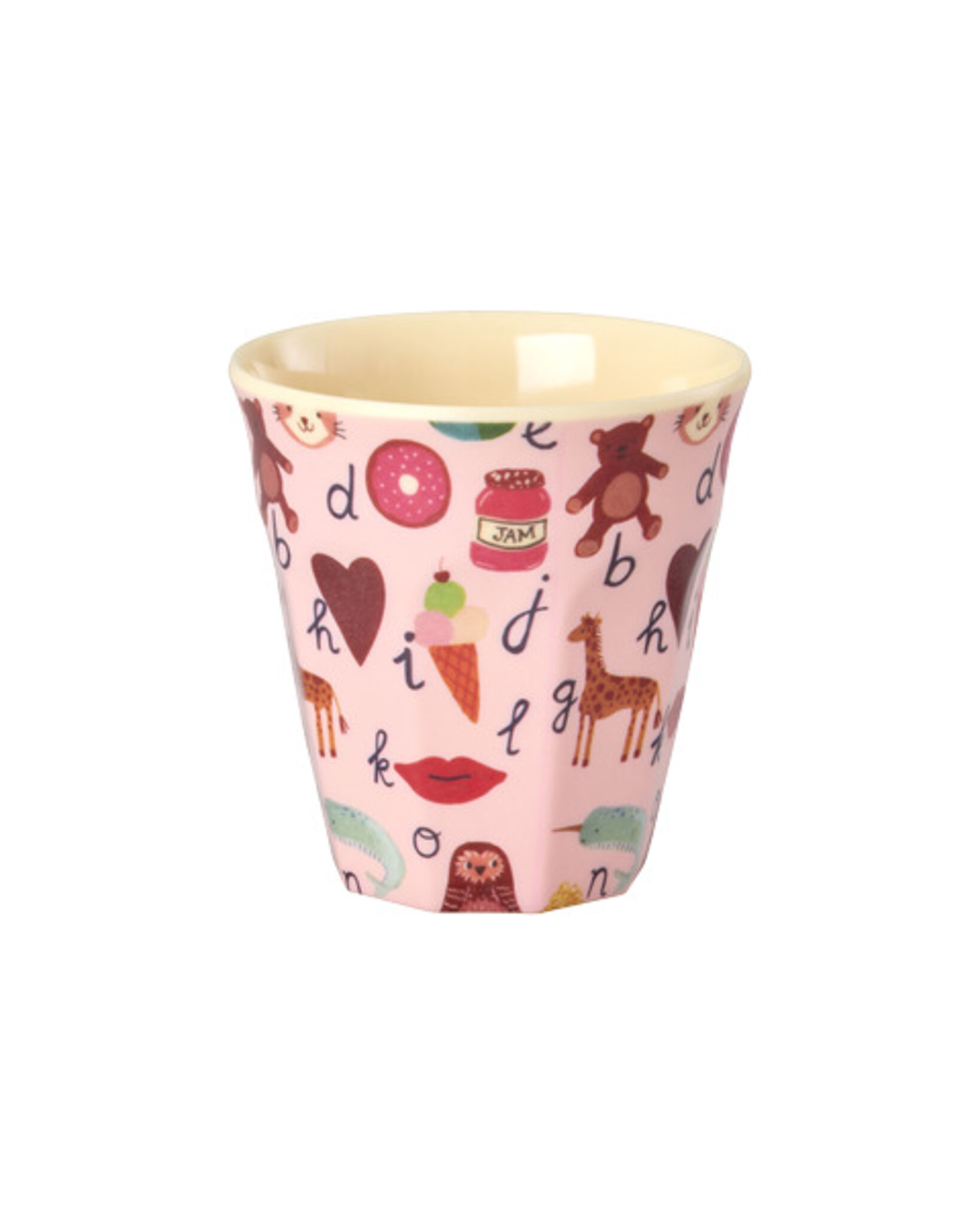 RICE Kleiner Melamin Kinderbecher ABC 160 ml, pink 