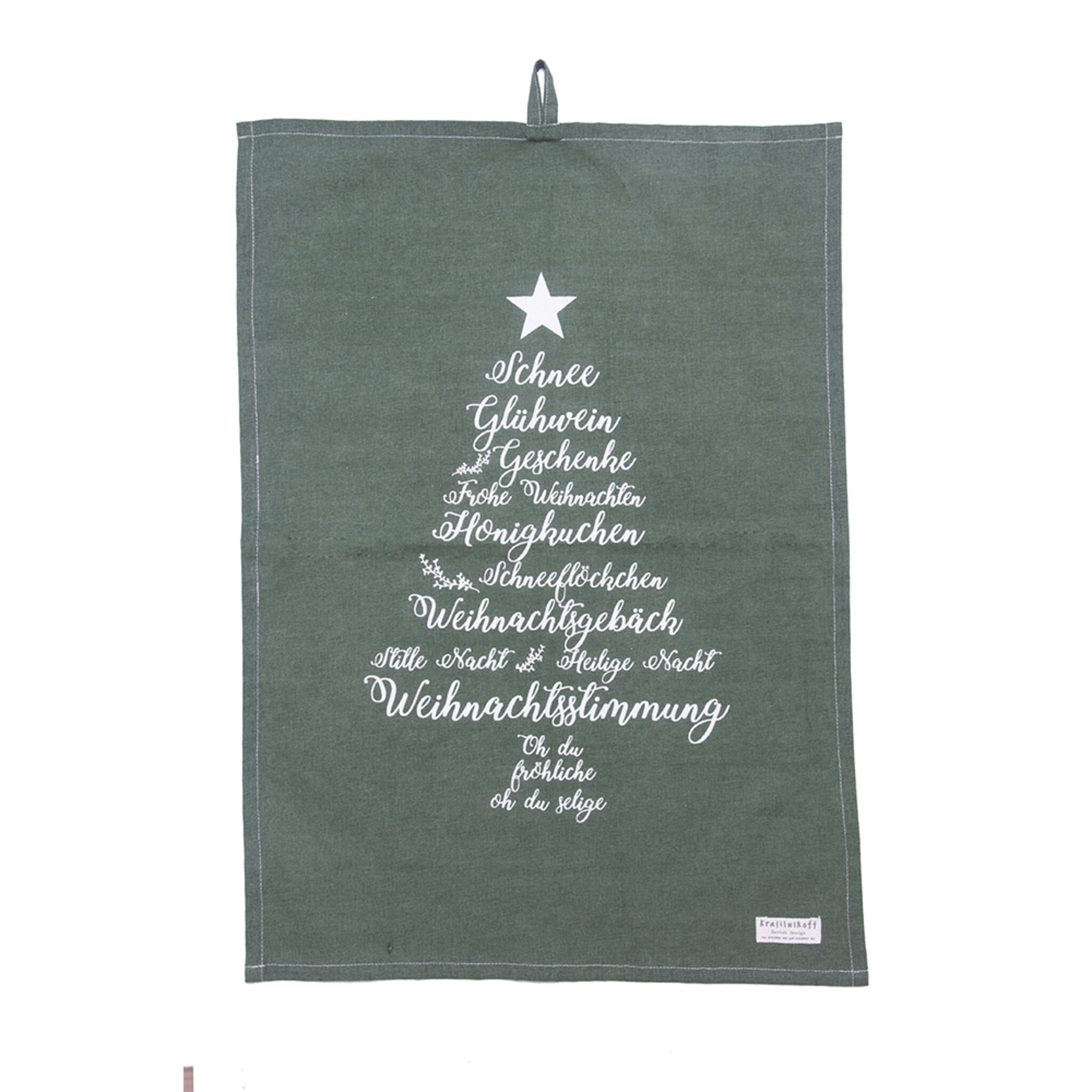 Geschirrhandtuch Christmas Words, olivgrün 