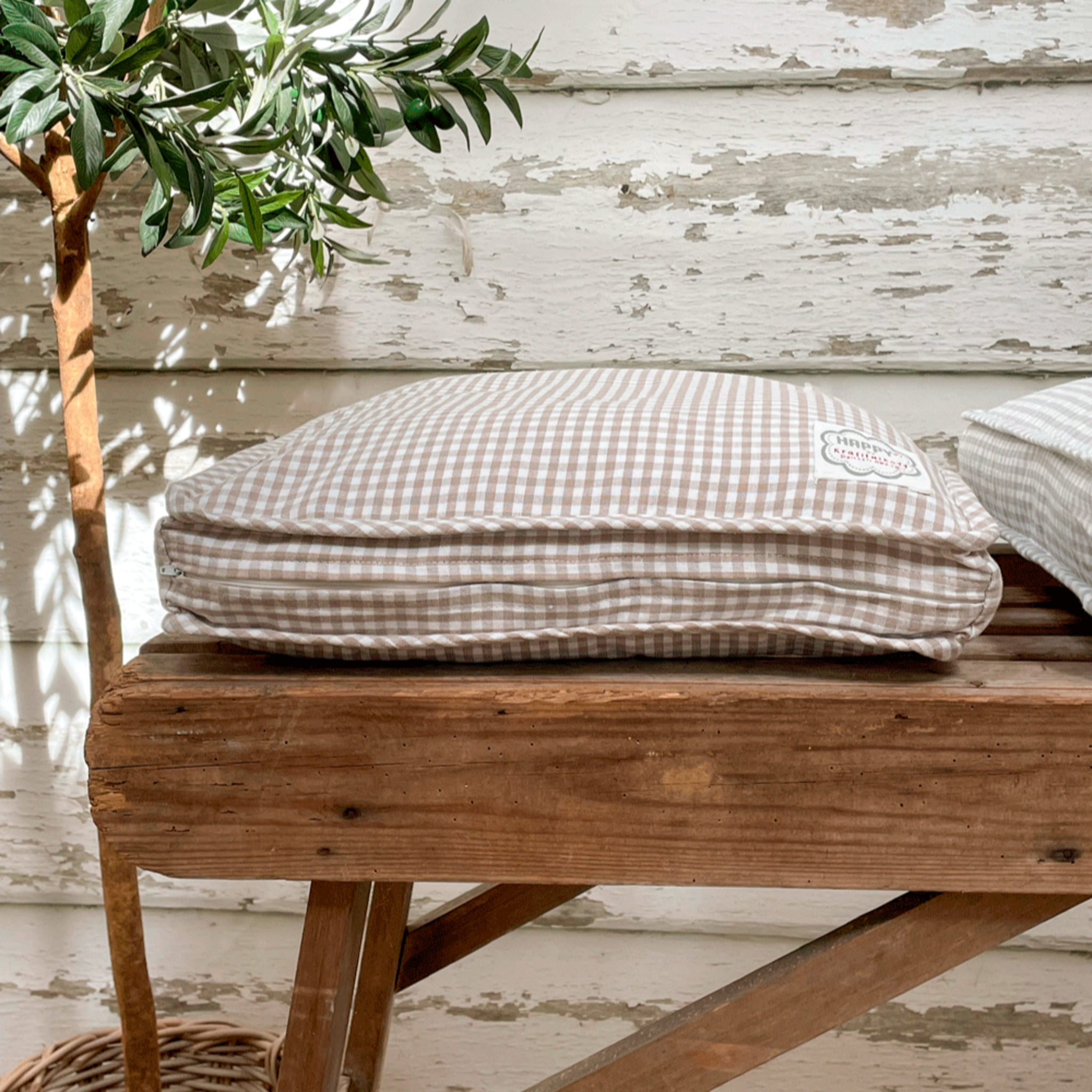 Boxkissen Bezug Taupe, medium kariert, taupe 