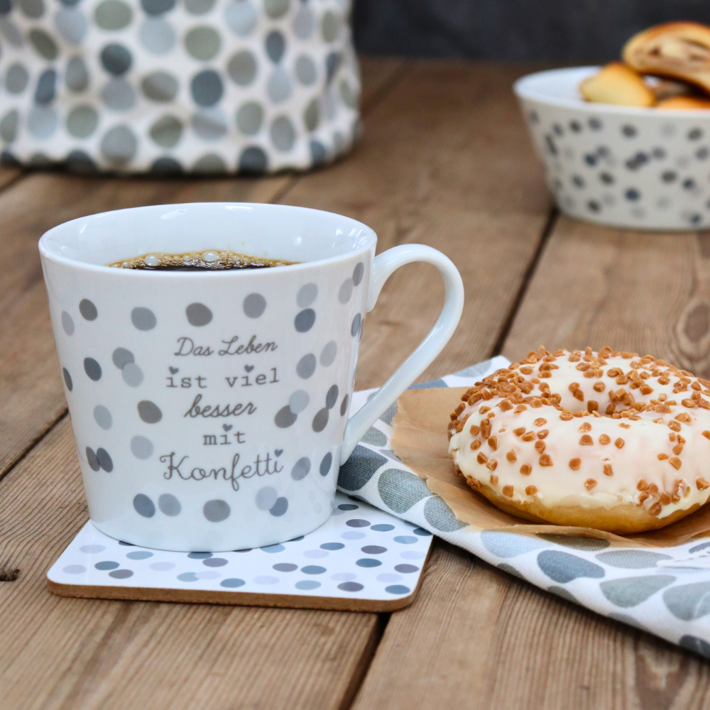 Happy Cup Tasse Das Leben ist viel besser mit Konfetti, grau 